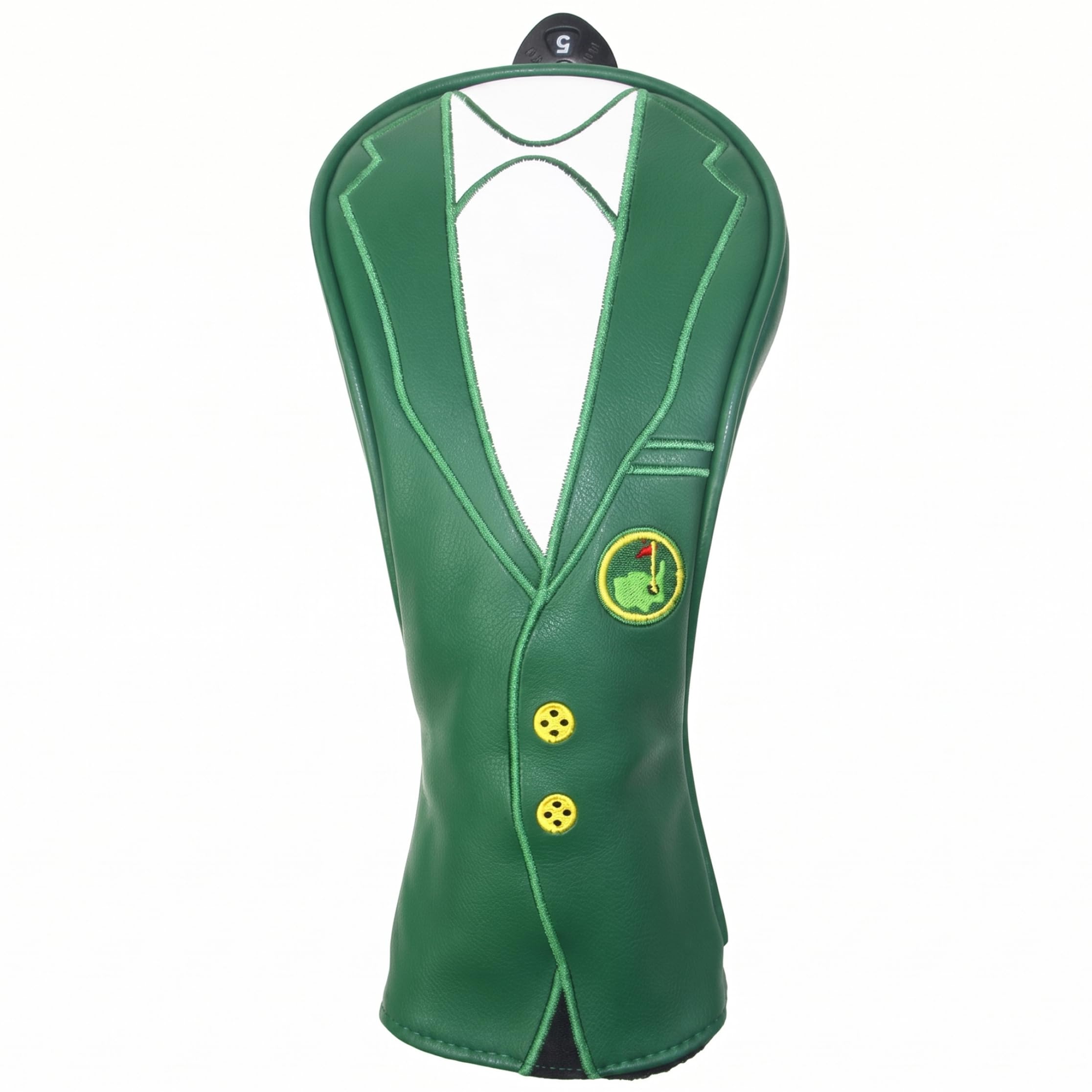Ameble Stylish Suit-Inspired Masters Green Jacket 5 Wood Headcover for Golf Fairway, Tiger Woods Style Club Cover with Clear Markings, Golf Accessory, Green & White