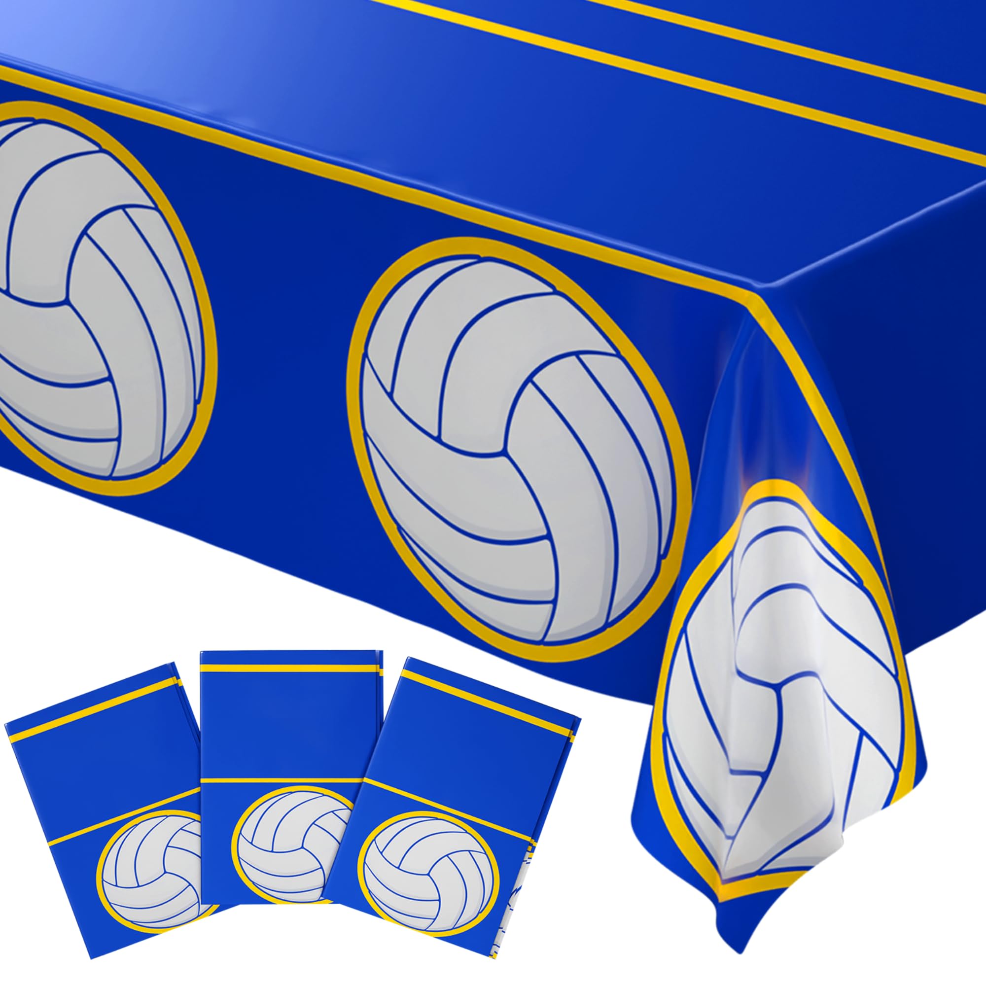 Blue Orchards Volleyball Table Cover (Pack of 3) - 108"x54" XL - Sports Themed Tablecloth, Volleyball Decorations, Birthday Party Supplies, Court and Ball Plates and Napkin, Indoor and Outdoor Décor