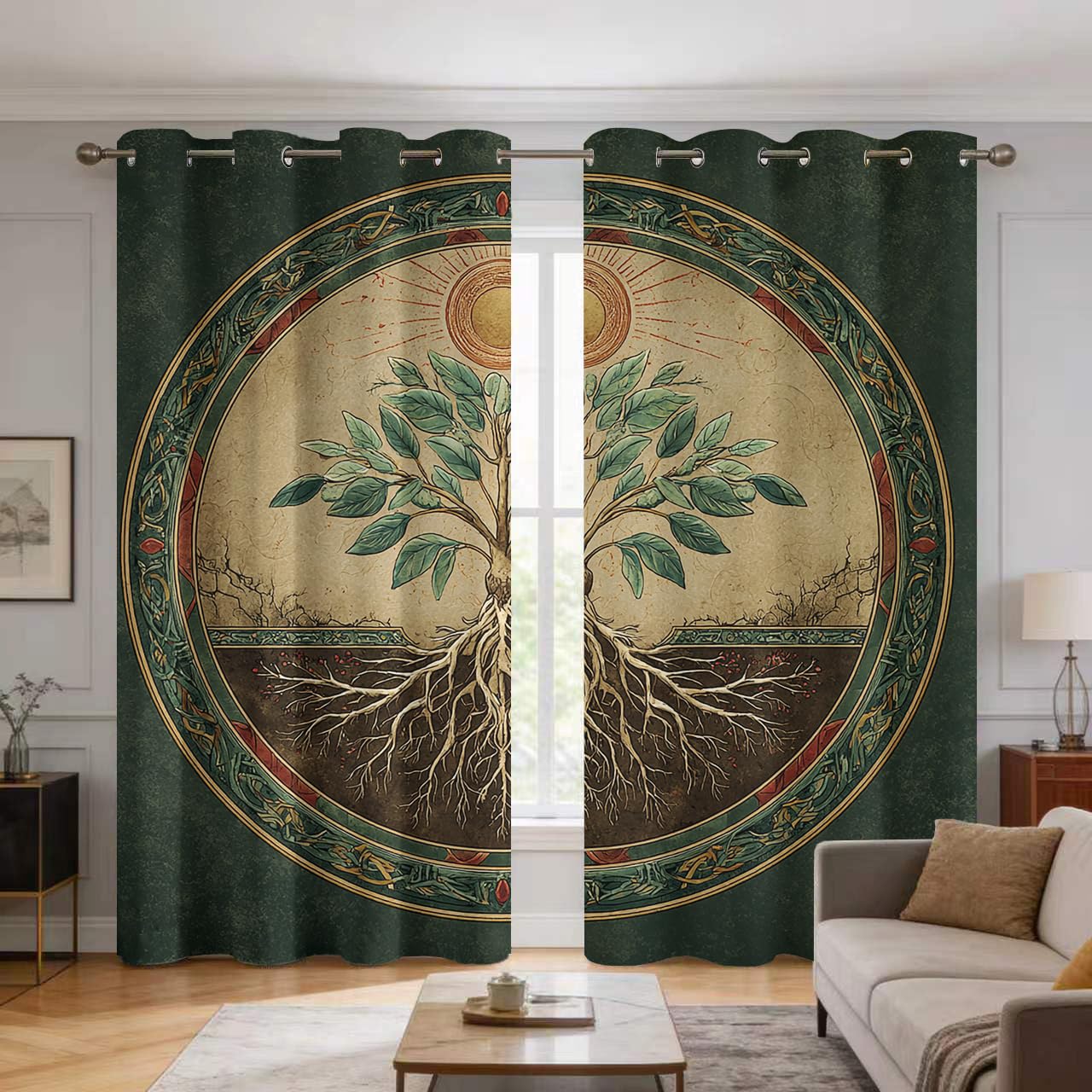 Rideau occultant imprimé mythologie viking arbre de vie celtique pour une chambre mystique