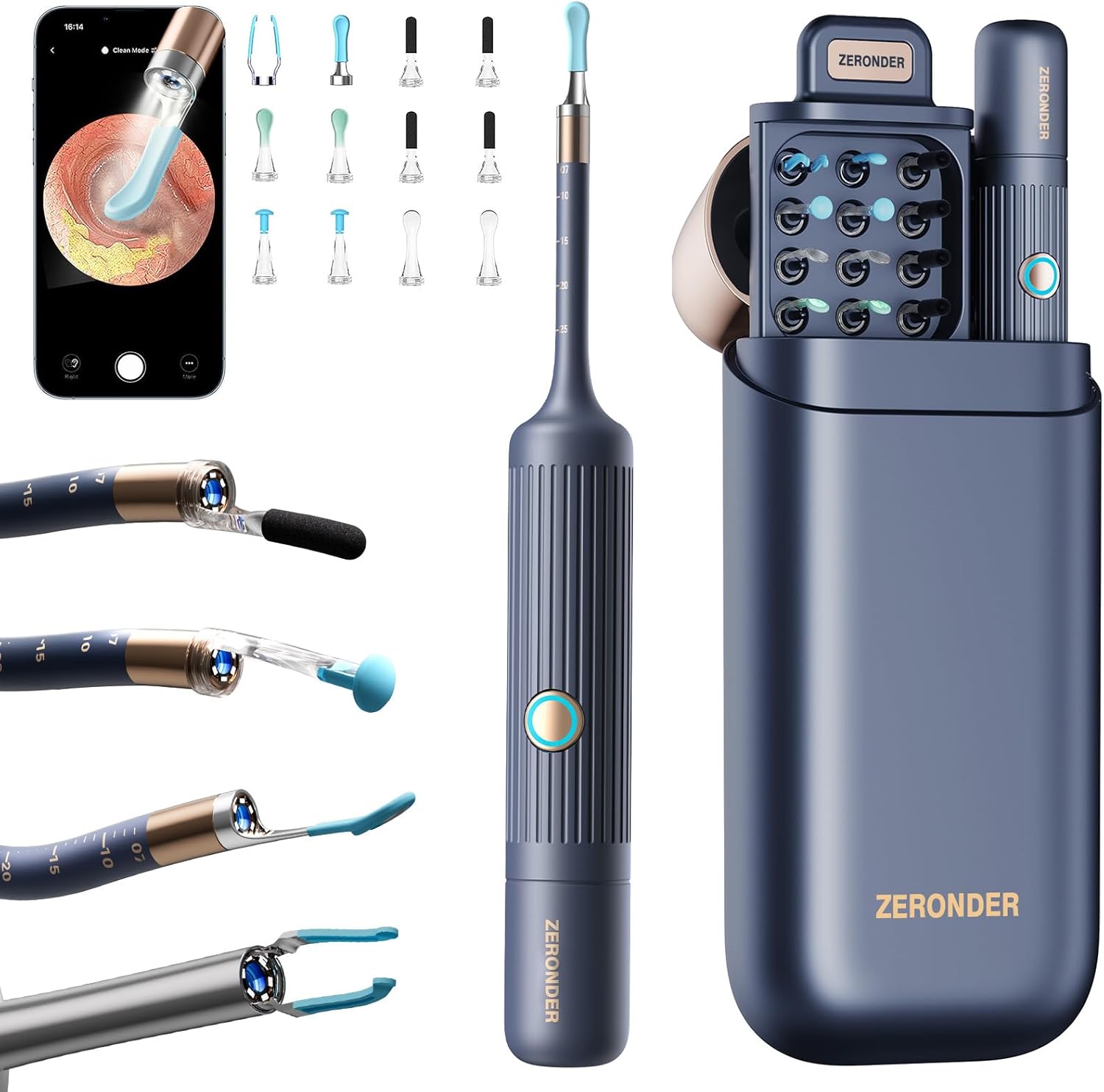 Smart Ear Wax Removal Camera with 1080P HD View & 6 Tips - Wireless Personal Ear Cleaner Tool for iPhone & Android, Rechargeable, Portable Safe Ear Cleaning Kit