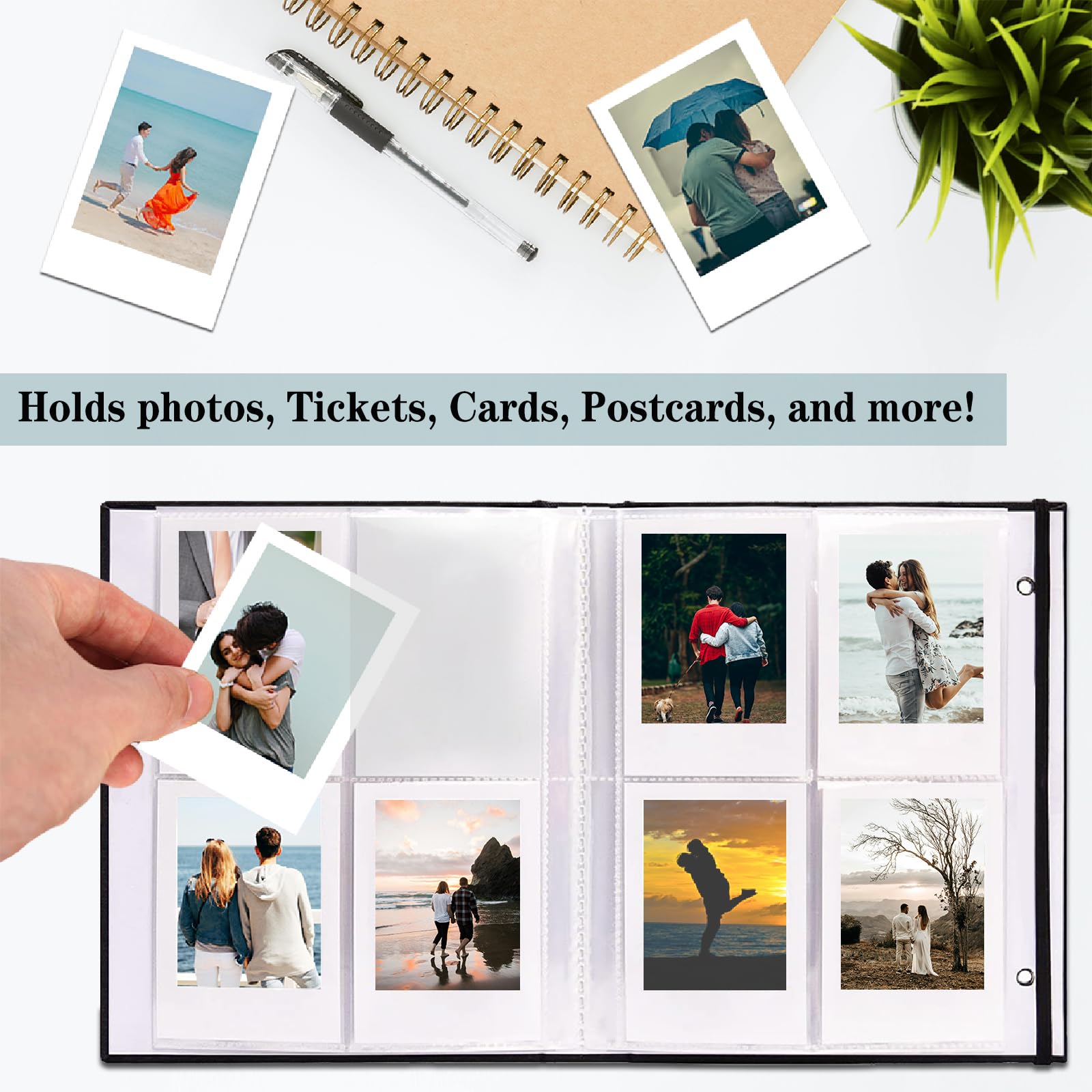 Mini Polaroid Album na zdjęcia, 208 zdjęć, 6 x 7 cm, książka z obrazkami do aparatu Fujifilm Instax, lniana twarda okładka, polaroid książka na zdjęcia, podróże, rodziny, rocznice, wakacje, czarny, 1