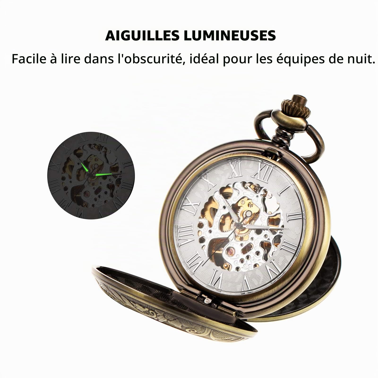 TREEWETO Montre de poche personnalisée pour homme avec gravure - Montre de poche avec chaîne vintage classique - Cadeau mécanique pour mariage, témoin, marié, meilleur homme, 2. Bronze, nan