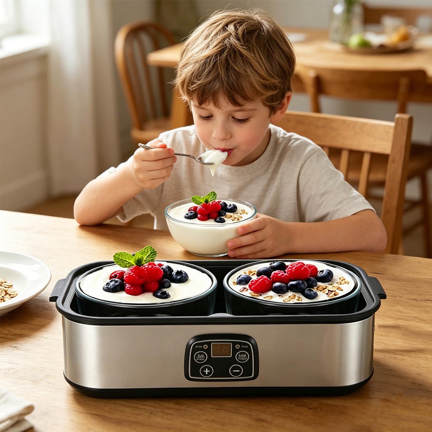 Yogurtiera automatica da 2 l, yogurtiera elettrica con temperatura e timer regolabili, indicatore LED con 2 contenitori in vetro per yogurt biologico, formaggio, natto, vino di riso