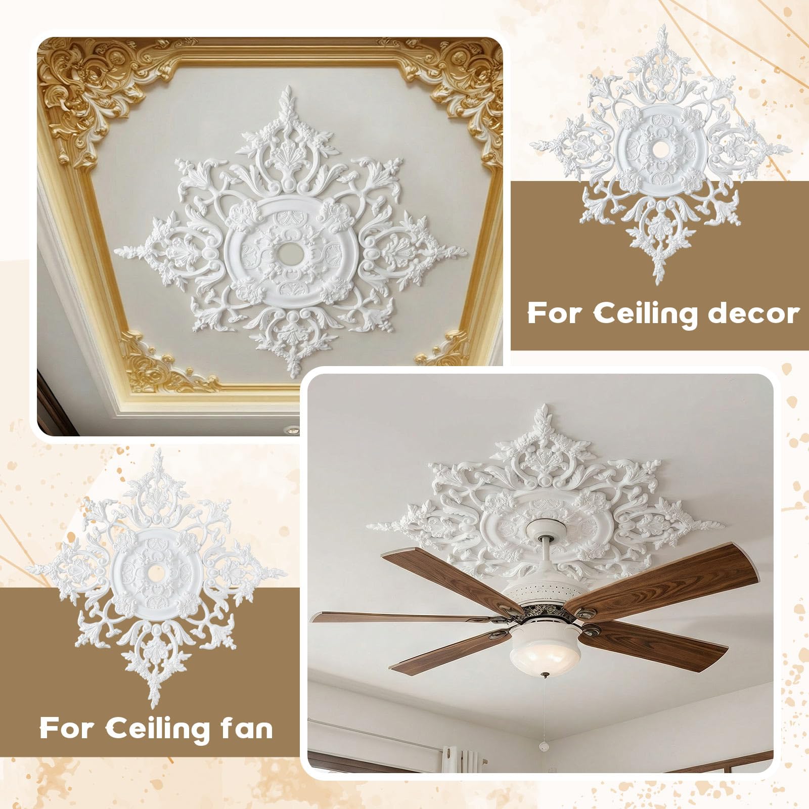 Sintuff 47.24 Inch Large Ceiling Medallion for Light Fixtures, 47.24"OD x 3.15"ID, Thermoformed Classic PVC Design Primed Ready to Paint for Chandeliers Ceiling Light Decoration — Amazon image 4