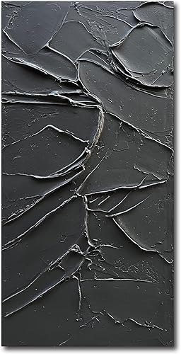 NANKAI Arte pintado a mano en lienzo negro para la pared, 48 x 24 pulgadas, pintura al óleo moderna abstracta moderna contemporánea, arte de pared