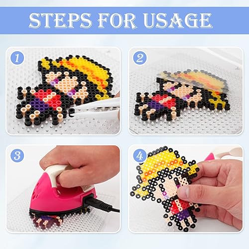 Miniatura 4 de Paquete de 6 tableros grandes de plástico transparente de 0.197 in con 6 papel de planchar y 2 pinzas de cuentas blancas para cuentas de manualidades