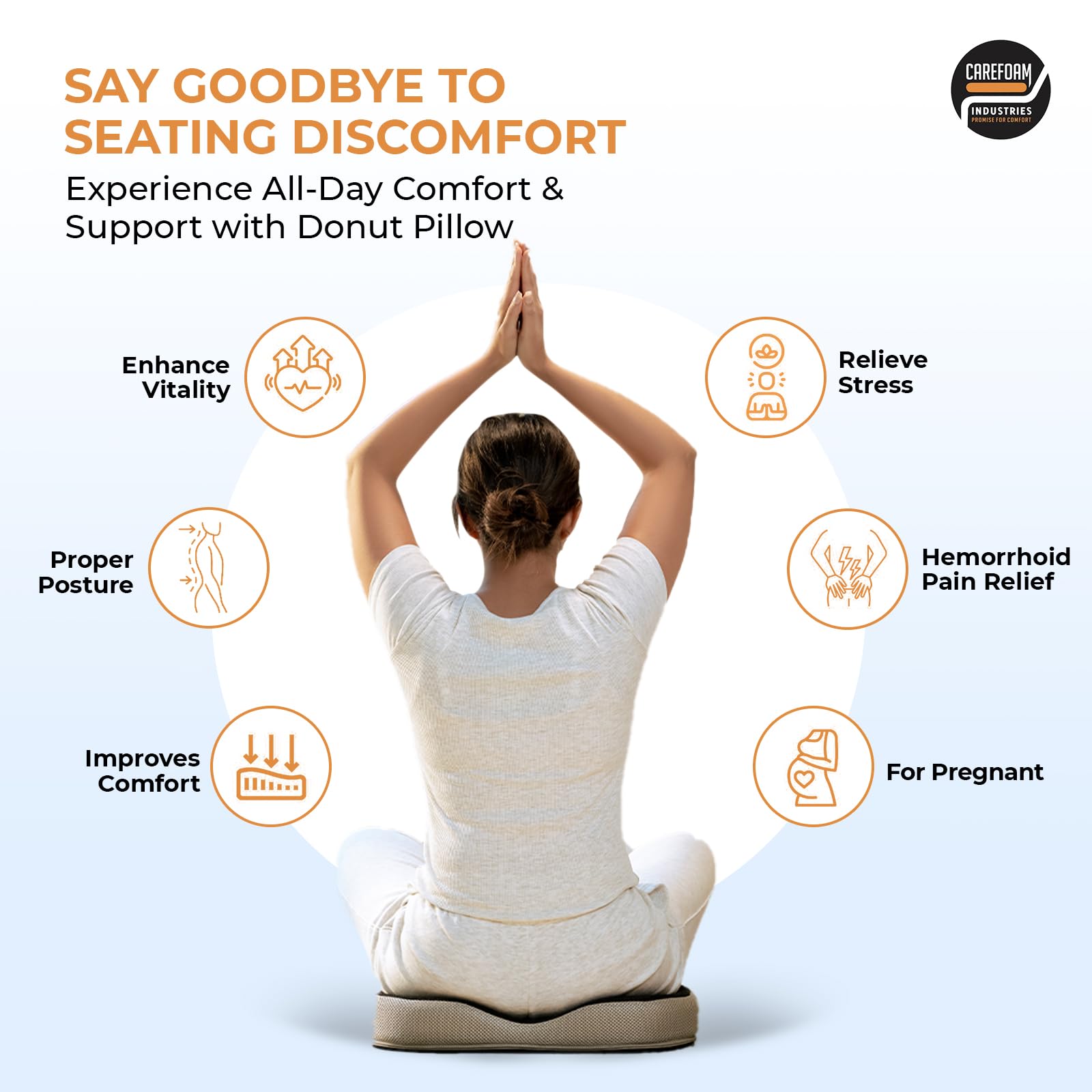 CareFoam Memory Foam Donut Pillow for Tailbone Pain-Coccyx Seat Cushion for Chair-Hemorrhoid & Piles Pillow | Orthopedic Coccyx Ring Pillow | 18 x 14 x 3 Inch | Premium Mesh Washable Outer Cover - Image 6 thumbnail