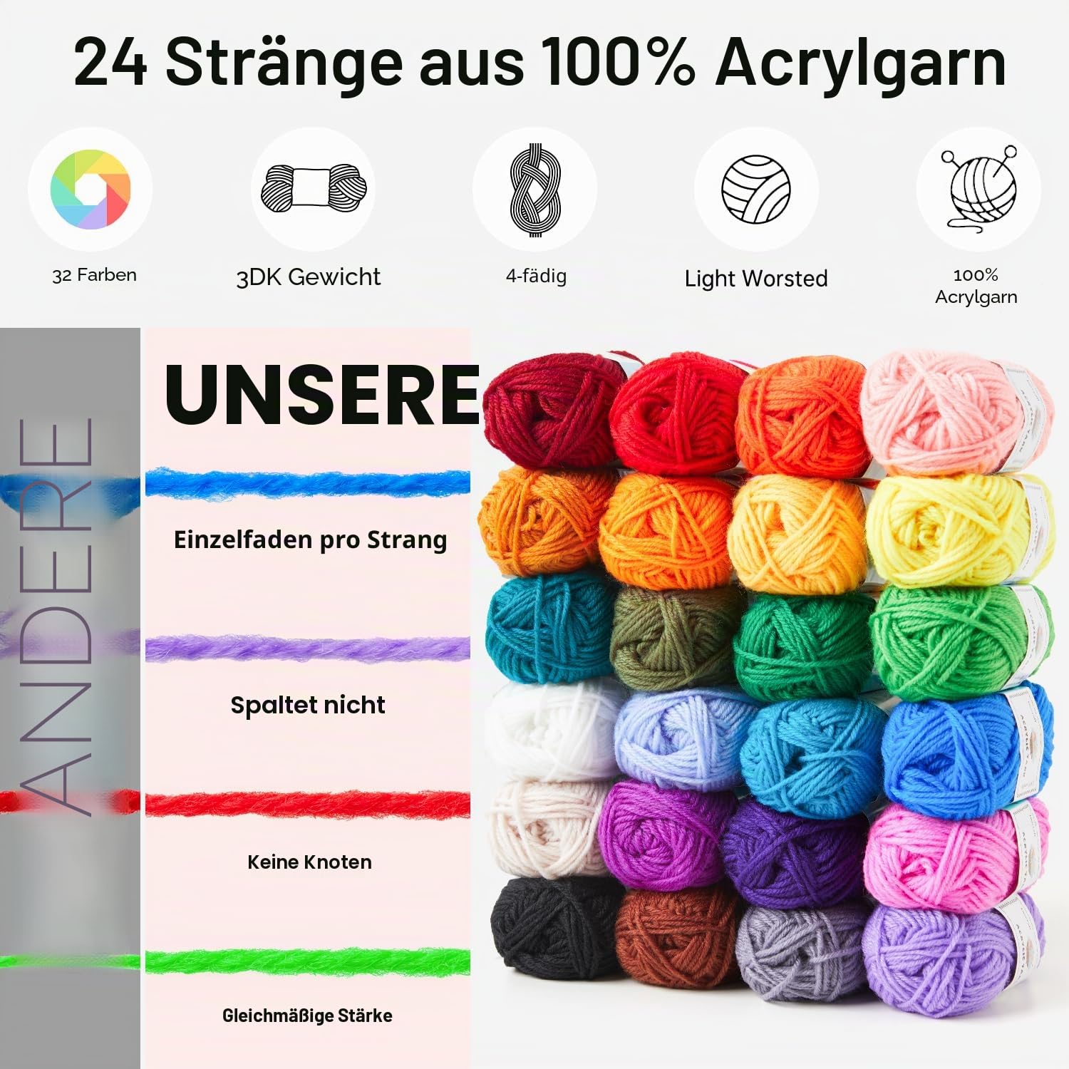 Inscraft Häkelset für Anfänger Erwachsene, Häkelwolle Set für bunte Handarbeiten für Profis mit 24 Farben Garnen, 73-teiligem Häkelnadel-Set, Anleitung, robuster Tasche zur Herstellung von Amigurumi