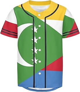 Vnurnrn Comoros Flag Mens Baseball Button Down Jersey Hipster Hip Hop T Shirts