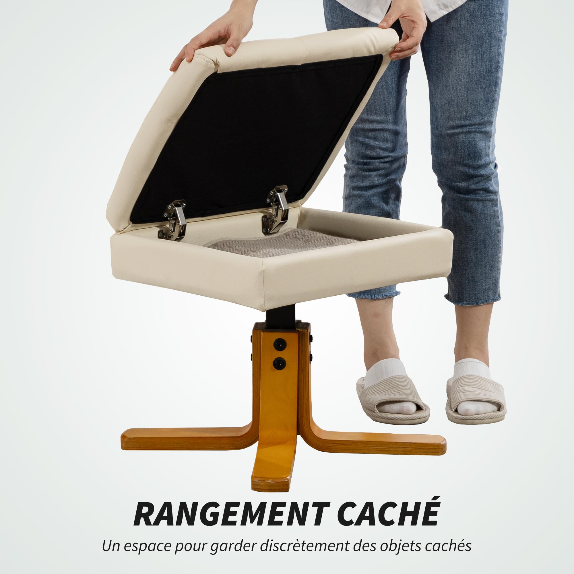 HOMCOM Fauteuil massant avec Repose-Pied Fauteuil Relax Salon - Dossier inclinable jusqu'à 135°, Coffre de Rangement, appuie-tête et télécommande - revêtement synthétique crème
