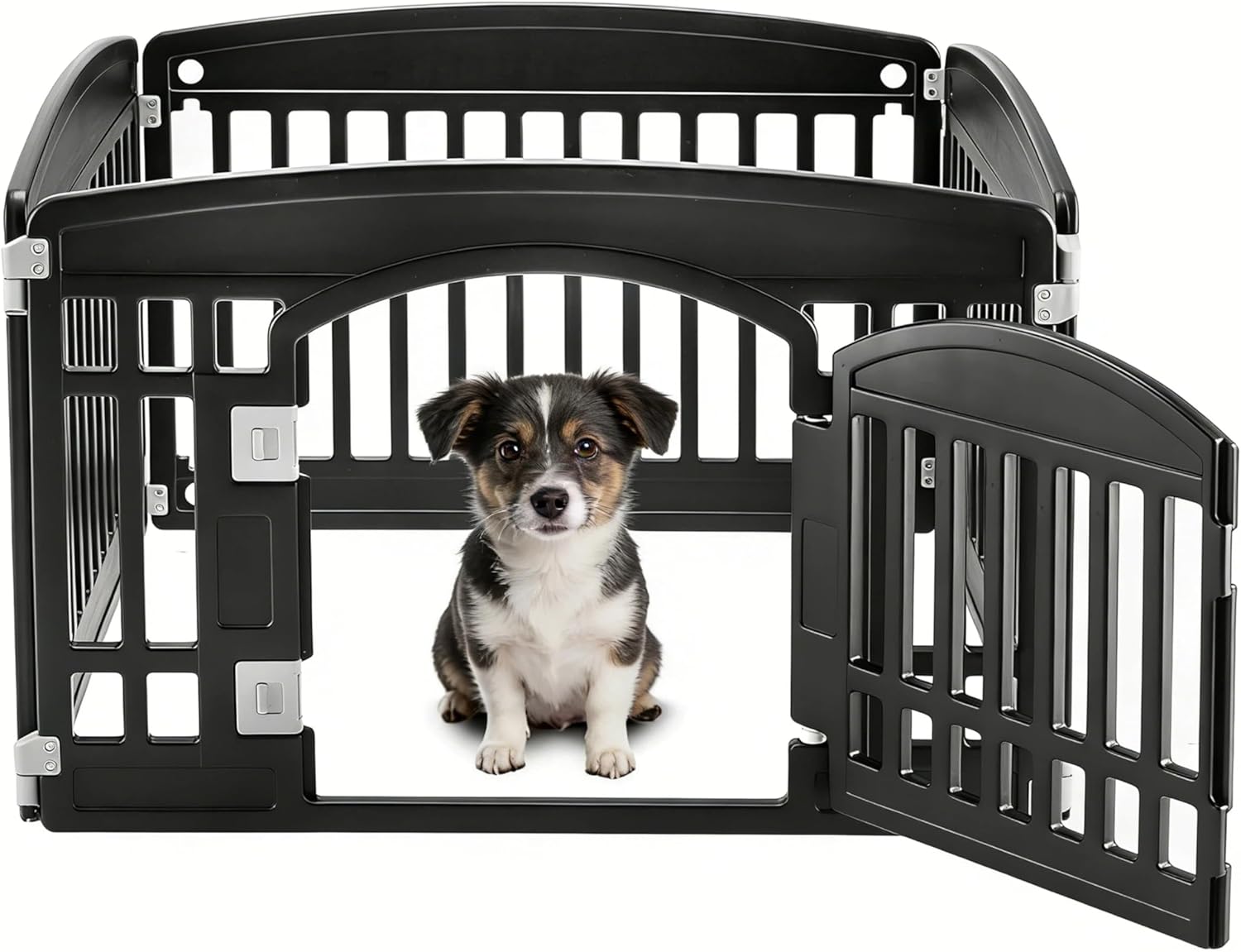 Simple Deluxe 24" 4-Panel Dog Playpen, Durable Pet Playpen with Secure Locking Door for Puppies & Small/Medium Dogs, Portable & Foldable Pet Fence, Black