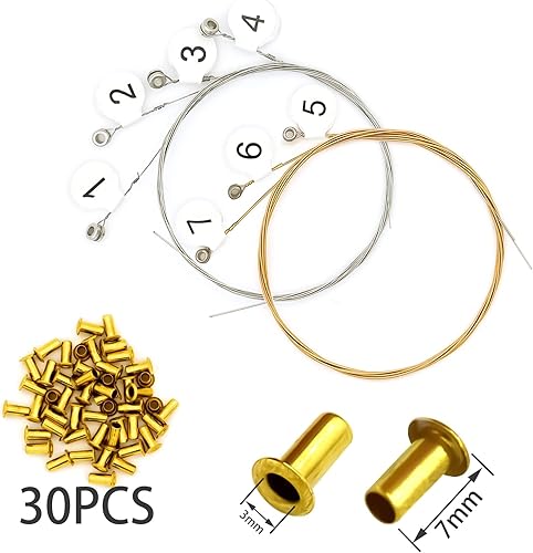 Miniatura 14 de Lyre Harp - Juego de 16 cuerdas de metal de repuesto con 50 remaches huecos de latón dorado 16 cuerdas de arpa de lira,16 pines de afinación + llave