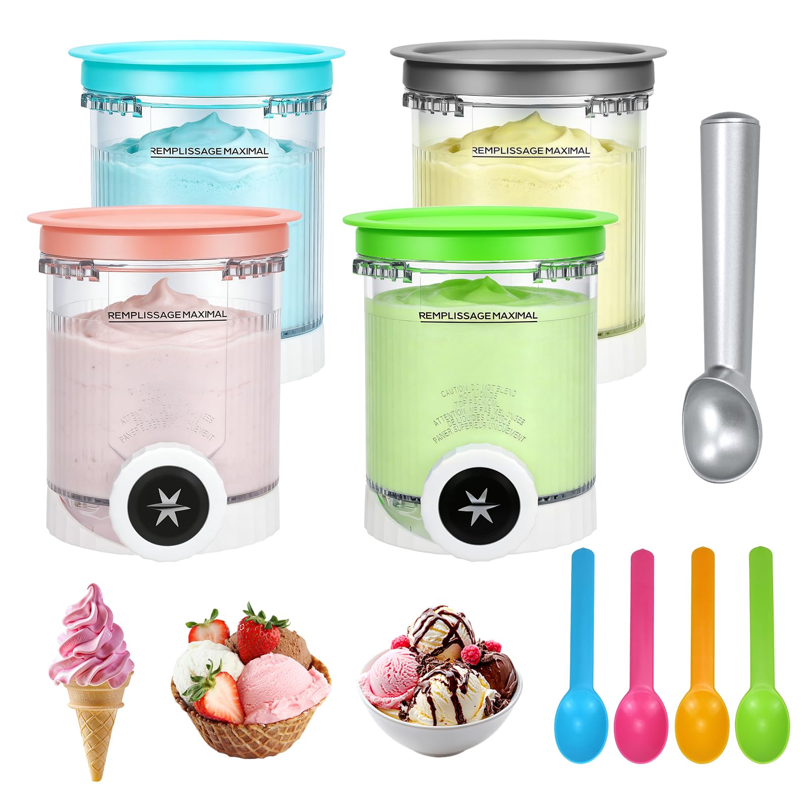 4 Stück Behälter für Ninja Swirl CREAMi,480 ml Creami Tubs Kompatibel mit Ninja CREAMi Softeismaschine und Eismaschine NC701UK NC701 NC700 Serie,BPA-Frei Spülmaschinenfest
