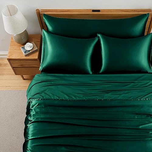 Miniatura 2 de Entisn Juego de sábanas de satén sedoso de 4 piezas, juego de sábanas de satén de tamaño individual, juego de ropa de cama de lujo color oro rosa,