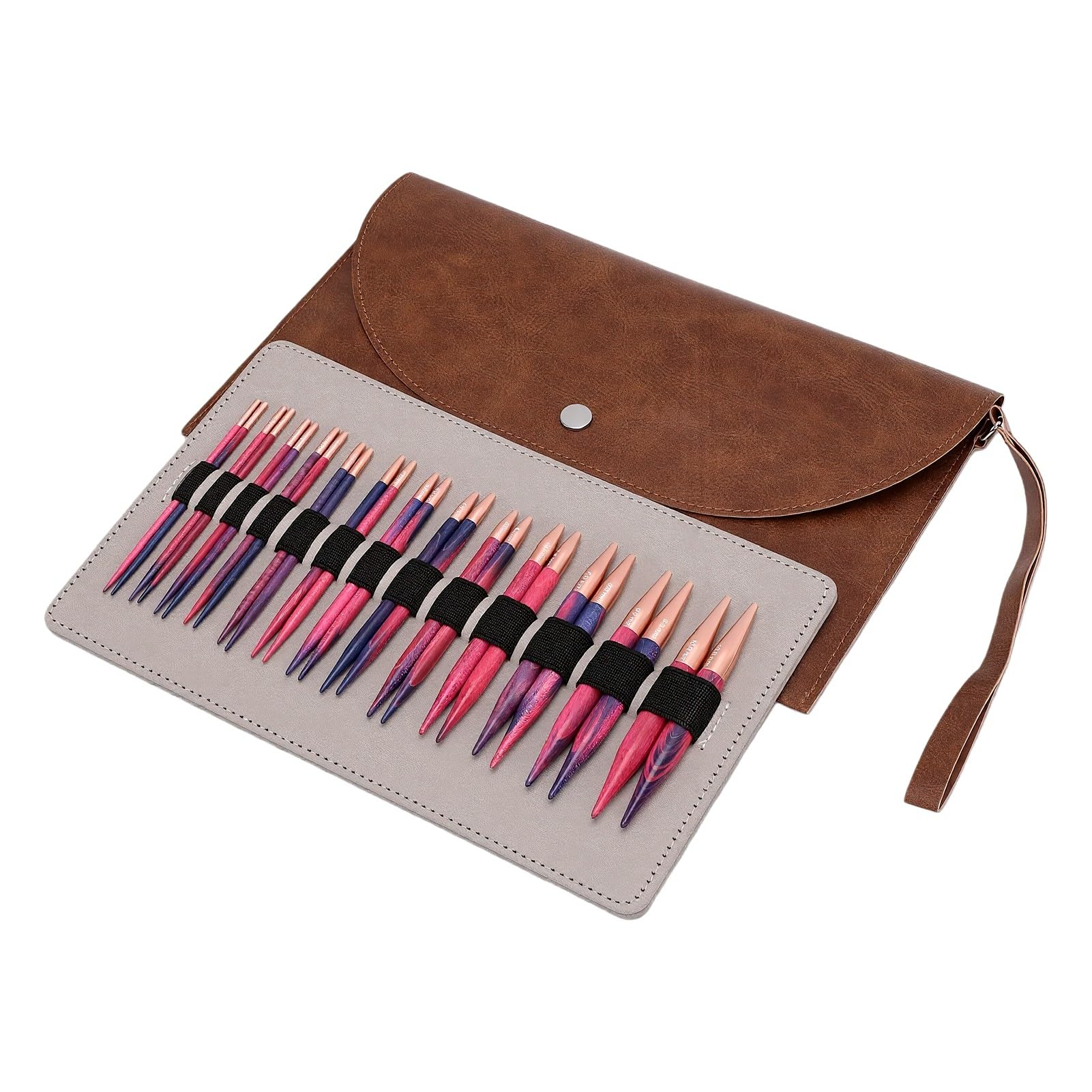Jectse Austauschbares Rundstricknadel-Set, 13 Paar Rundstricknadeln aus Holz mit 3,0–10,0 Mm, 4 Kabeln, 10,5 Cm, Stricknadel-Set für Socken, Hüte, Decken, Ideal für Anfänger