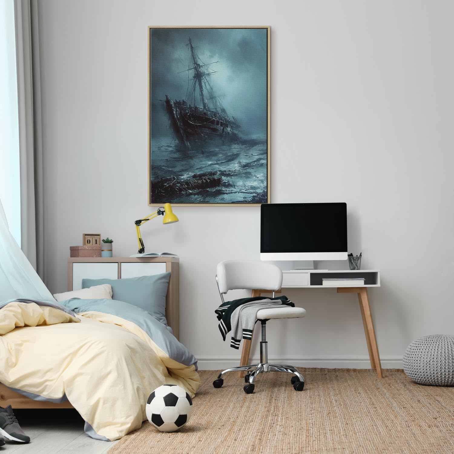 murando - Quadro Fonoassorbente Relitto Di Nave Mare Avvolto Nebbia 40x60 cm 1 Pezzo - Quadri Acustici XXL Grandi - Pannelli Fonoassorbenti Decorativi - Decorazione da Parete Soggiorno n-H-10030-b-a