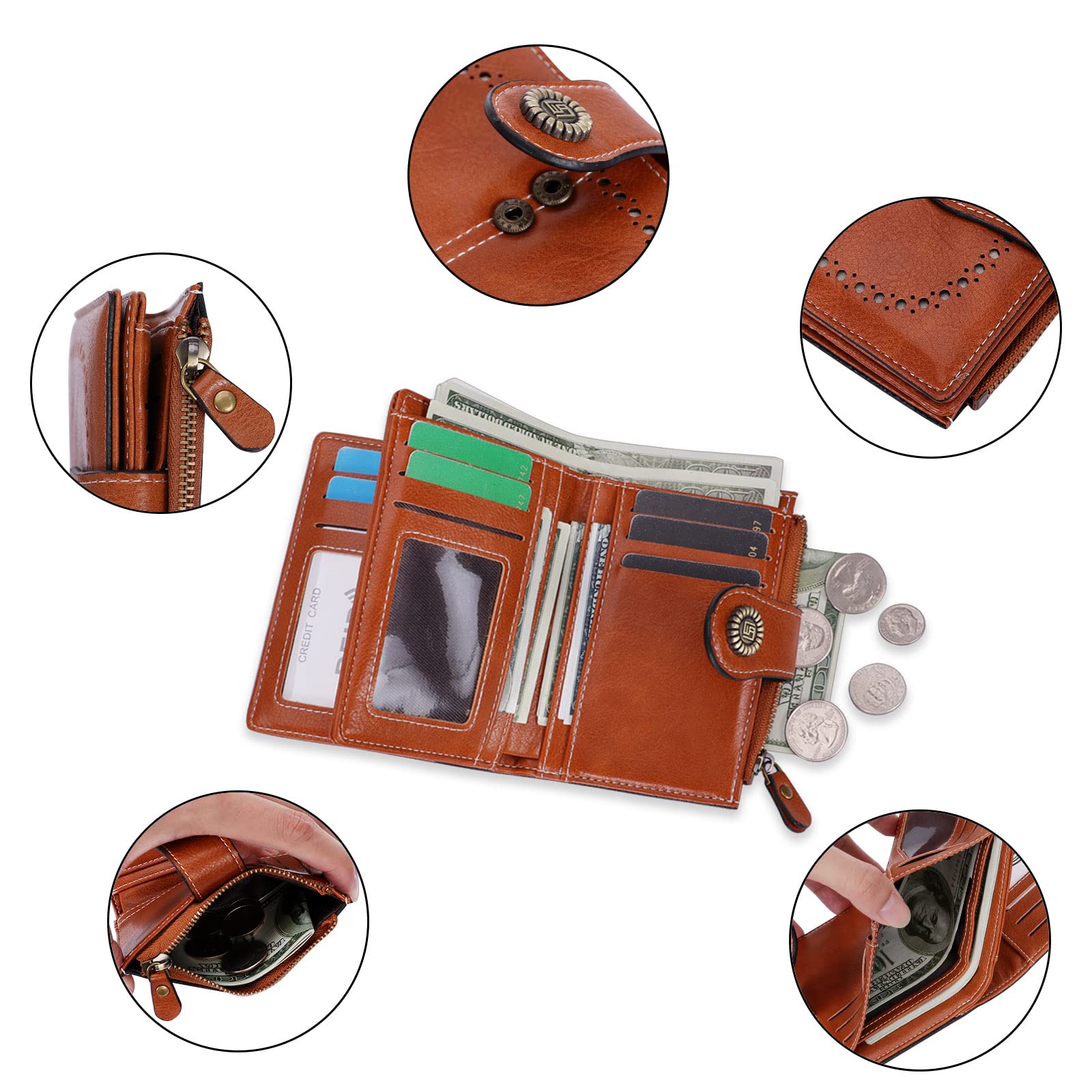 HUA ANGEL Donna Corto Clutch Portafoglio Grande Capacità Cerniera Portamonete Borsa per Monete Pelle PU Pochette da Polso con Multiple Slot per Schede Carte di Credito Contanti Fatture