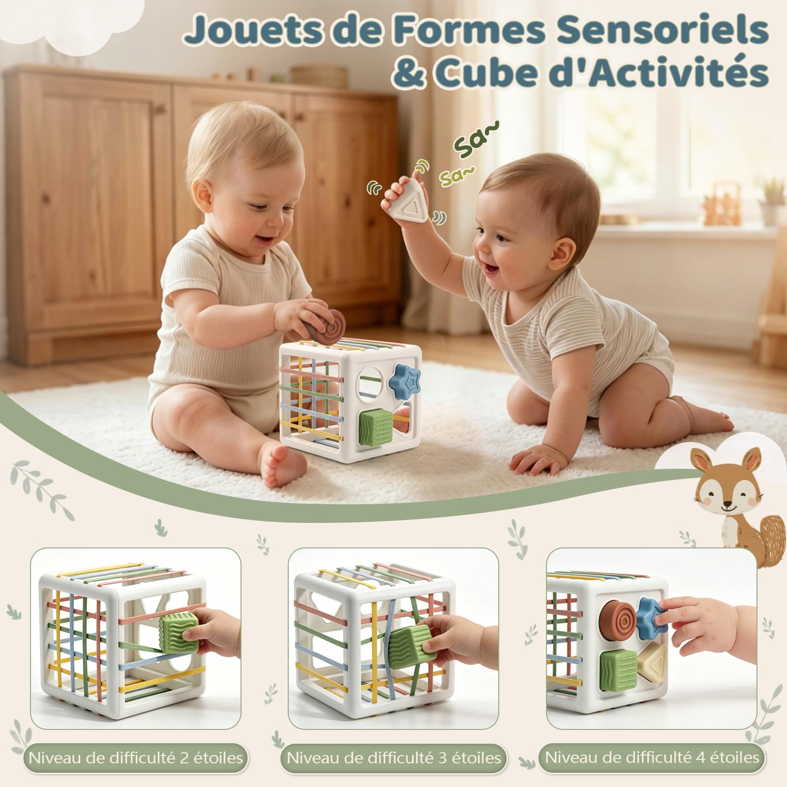 Anook Jouet Bebe 6 Mois, Jeux d’Éveil Bebe 6-12 Mois,6 en 1 Jeux Montessori | Jeux Sensoriel Bebe avec Jouets à Empiler,Boîte à Mouchoirs,Trieur de Formes,Balles Sensorielle Bebe, Cadeau Bébé 6-12 Mois