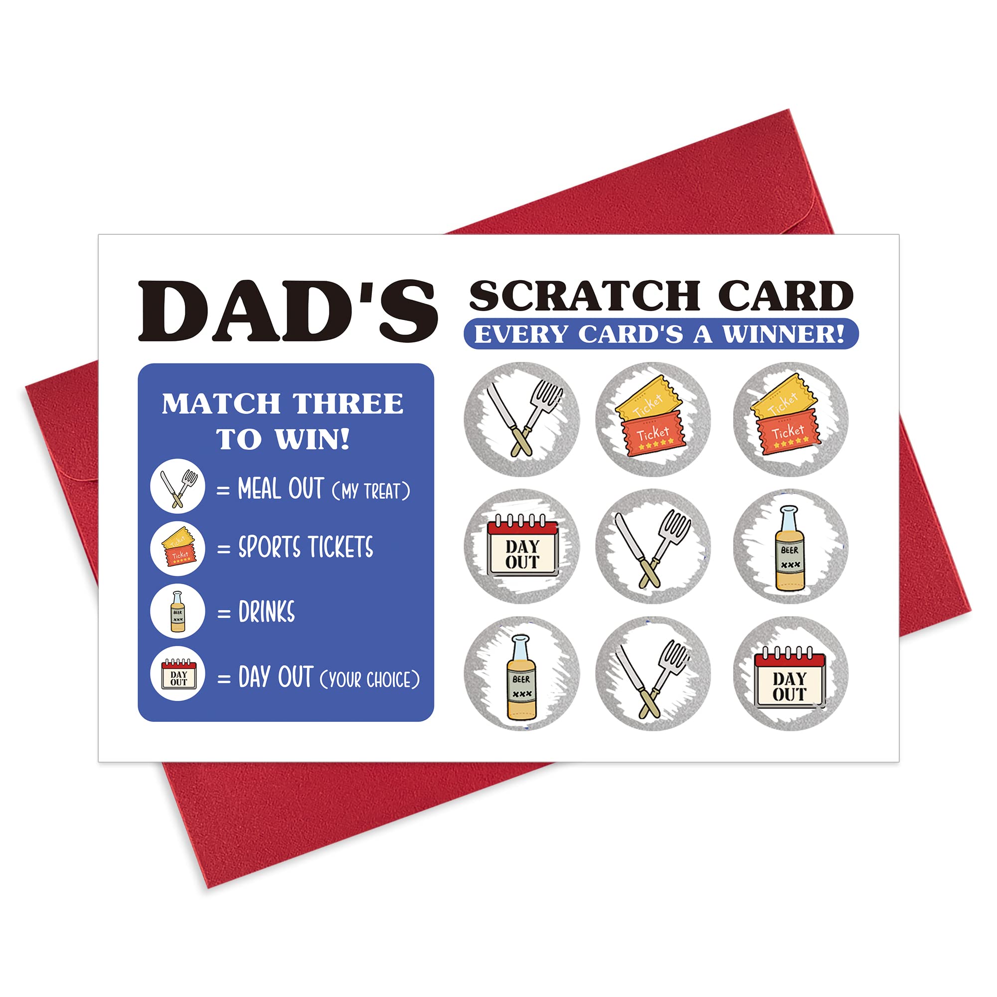 Ogeby Funny Scratch Off Father’s Day Card, Humor Birthday Card for Dad, Scratch Card Match Three to Win