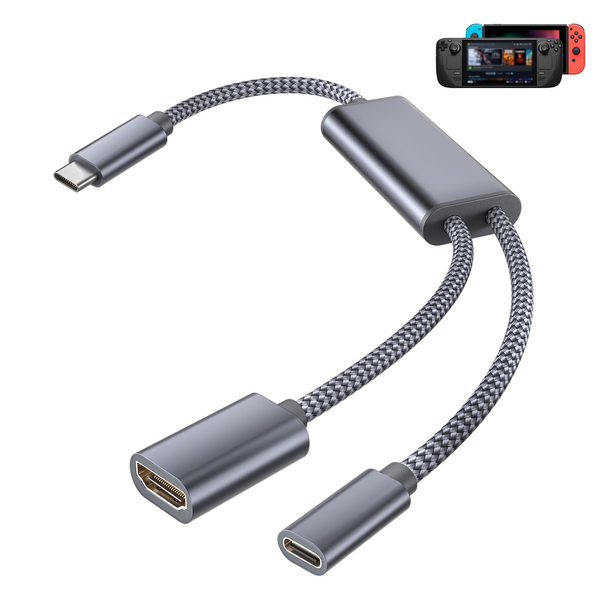 Basesailor USB C to HDMI Adapter,Type C to 4K HDMI with 100W PD Charger Multiport Converter,Compatible with Nintendo Switch,Steam Deck,iPhone 17 16 15,MacBook,iPad,Samsung S25 and Display Mode Devices