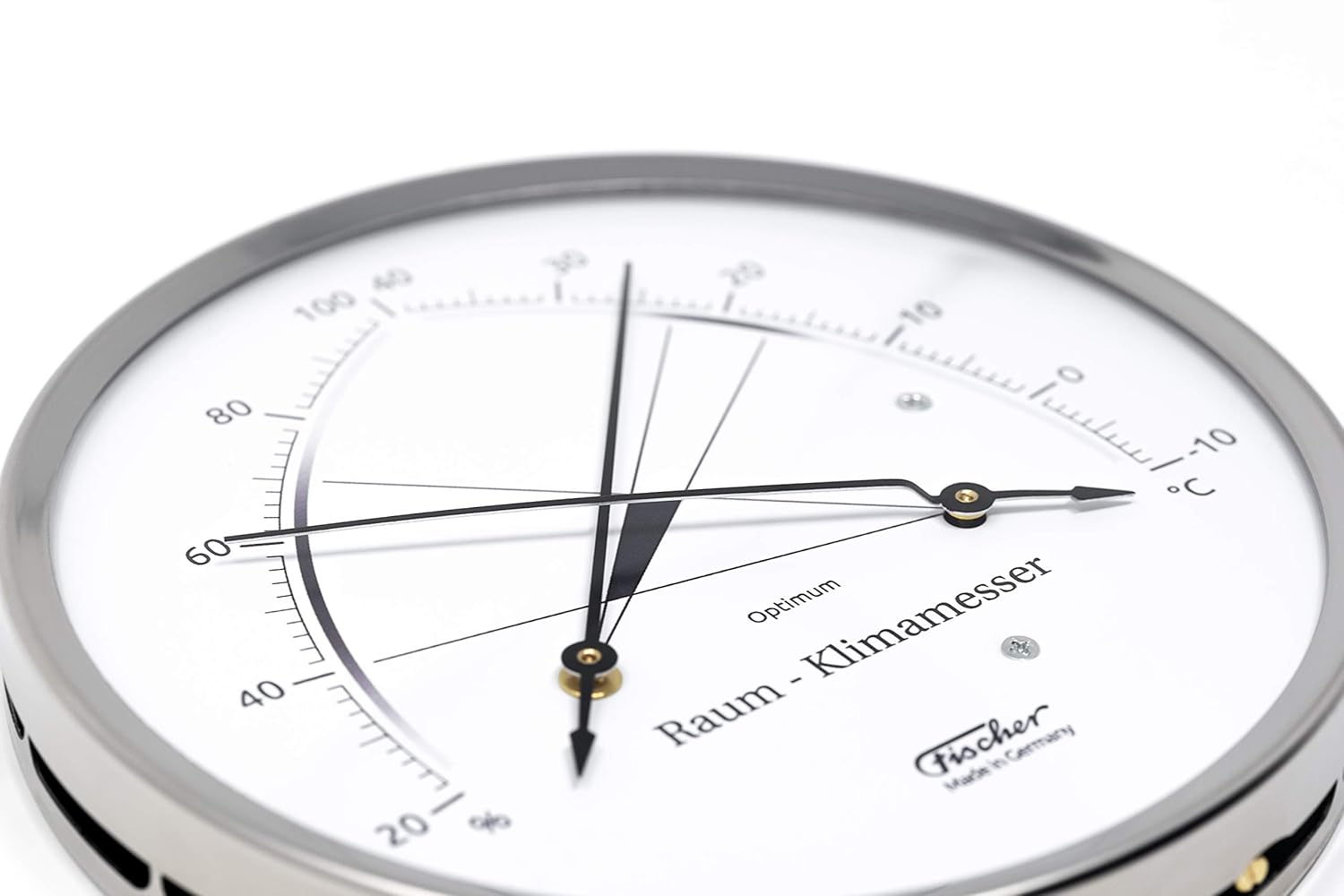 Close-up of Fischer 146.01 dial showing temperature and humidity scales