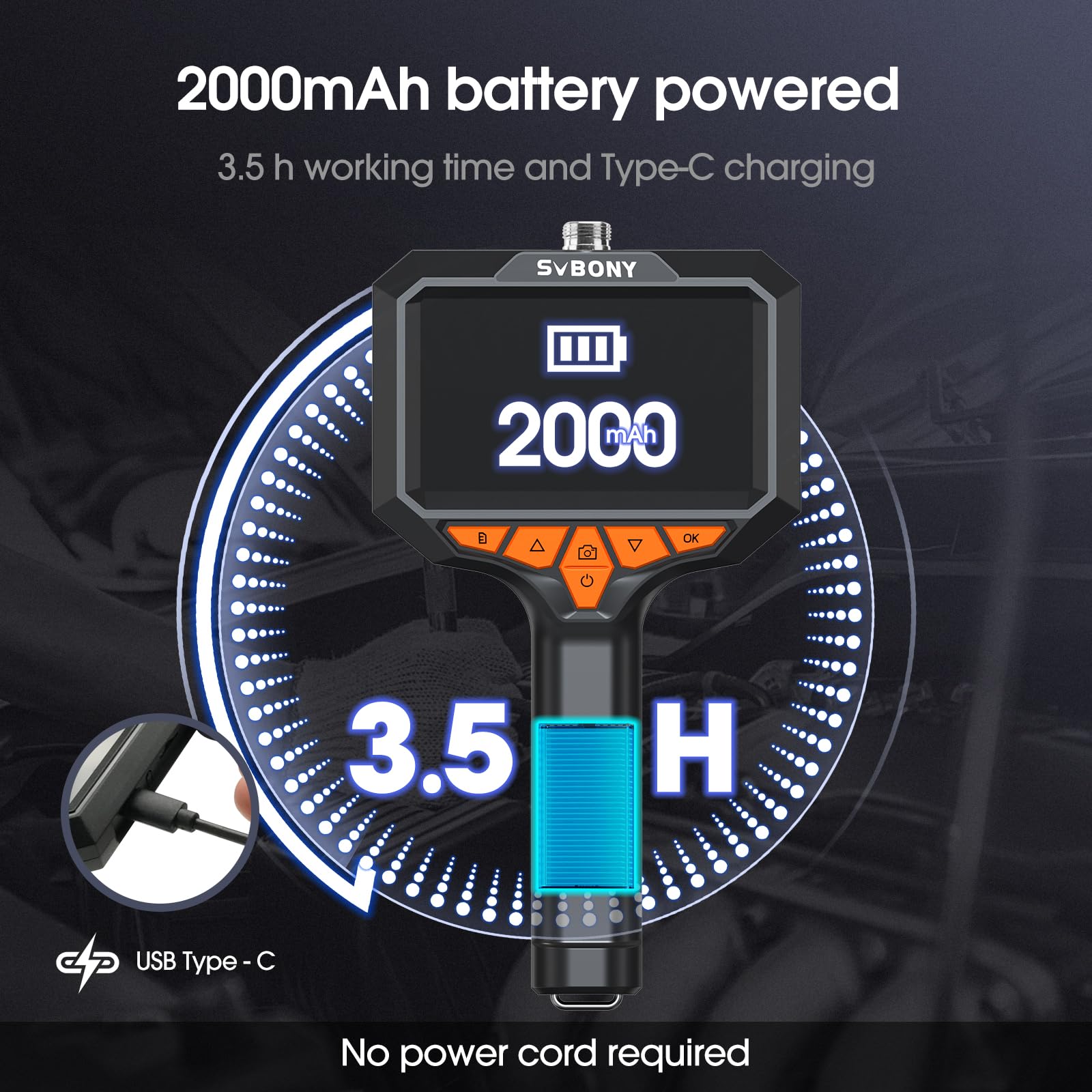 Svbony SM501 Cámara Endoscópica, Pantalla IPS 4,3'', Tarjeta 32GB, Grabación HD Y Fotos Claras, IP67 Impermeable, 8 LED, para Tuberías, Motor, Desagüe Y Hogar