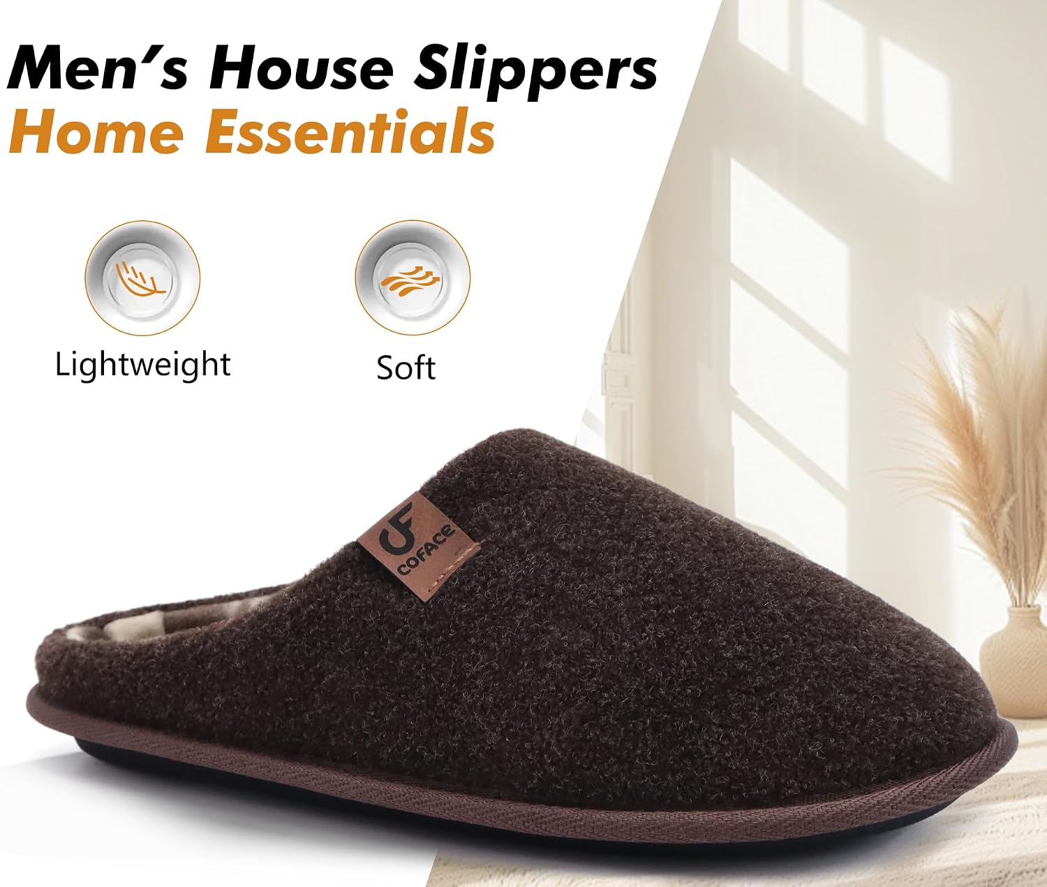 COFACE Mens Cozy Memory Foam Slippers Casual Warm Slip On House Shoes