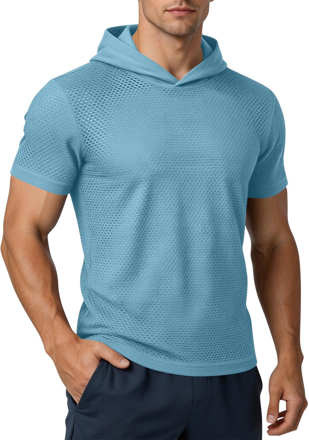 Men's Athletic Hooded T-Shirts Basic Mesh Tees Tops Casual Athletic Hiking Breathable Summer T Shirts for Men