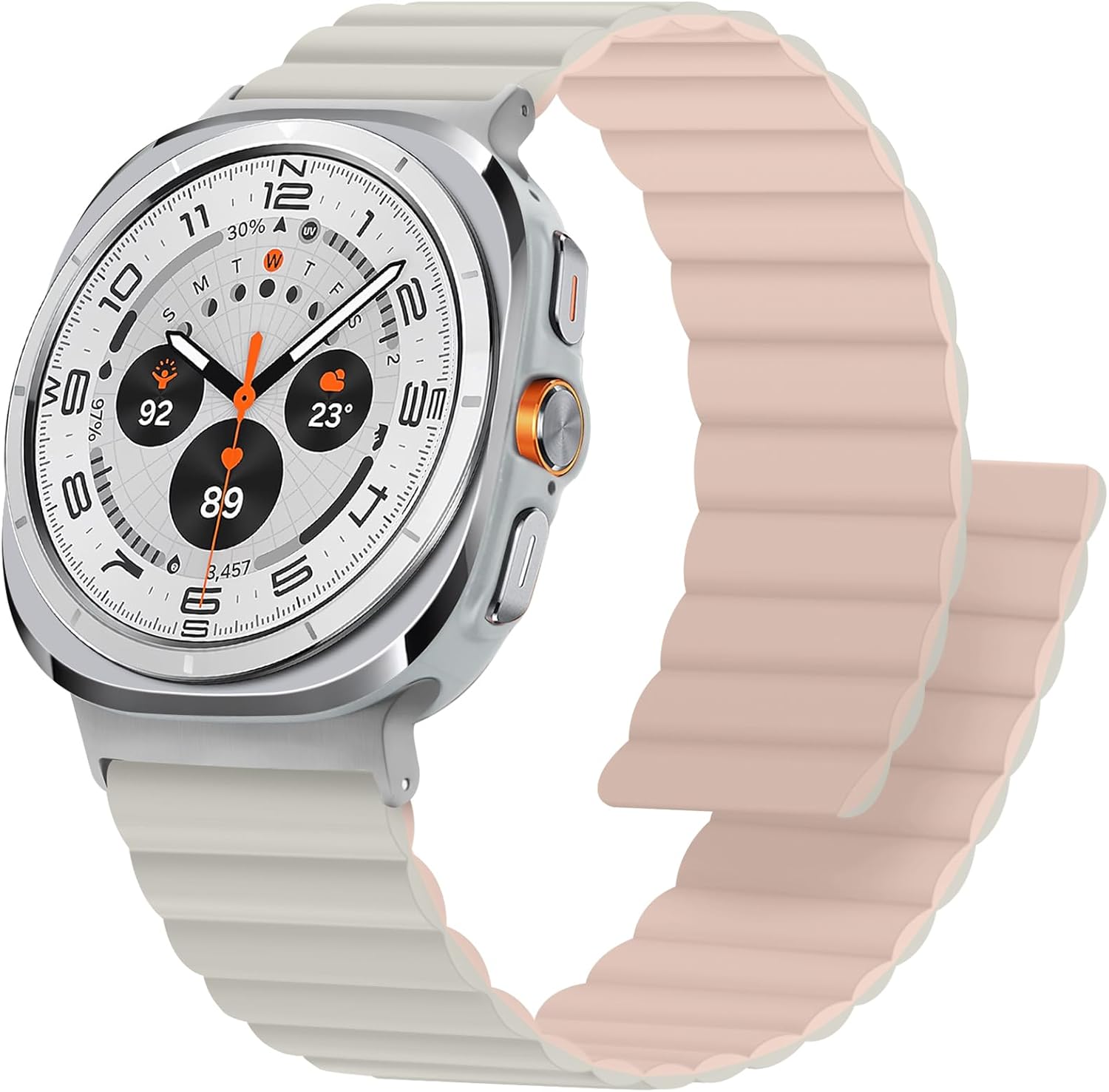 Anlinser Magnetic Bands Compatible with Samsung Galaxy Watch Ultra 2/1 Band 47mm for Men Women, Waterproof Silicone Sport Strap with Magnet Compatible with Samsung Watch Ultra, Starlight/Pink