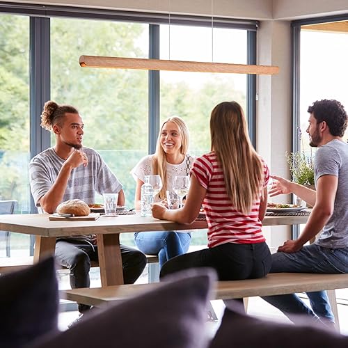 Miniatura 4 de Lámpara colgante lineal LED de 31 pulgadas, lámpara de techo de madera regulable, lámpara lineal minimalista, luz cálida de 19 W, 3000 K,