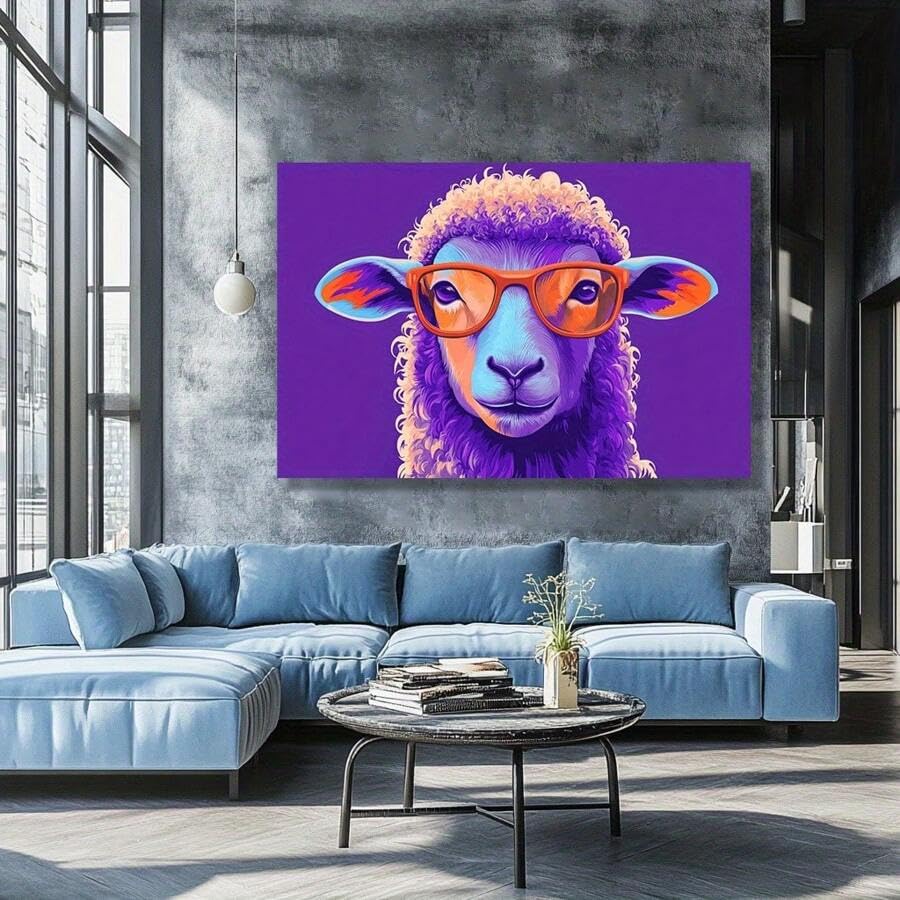 Toile imprimée mouton à lunettes cadeau décoration maison