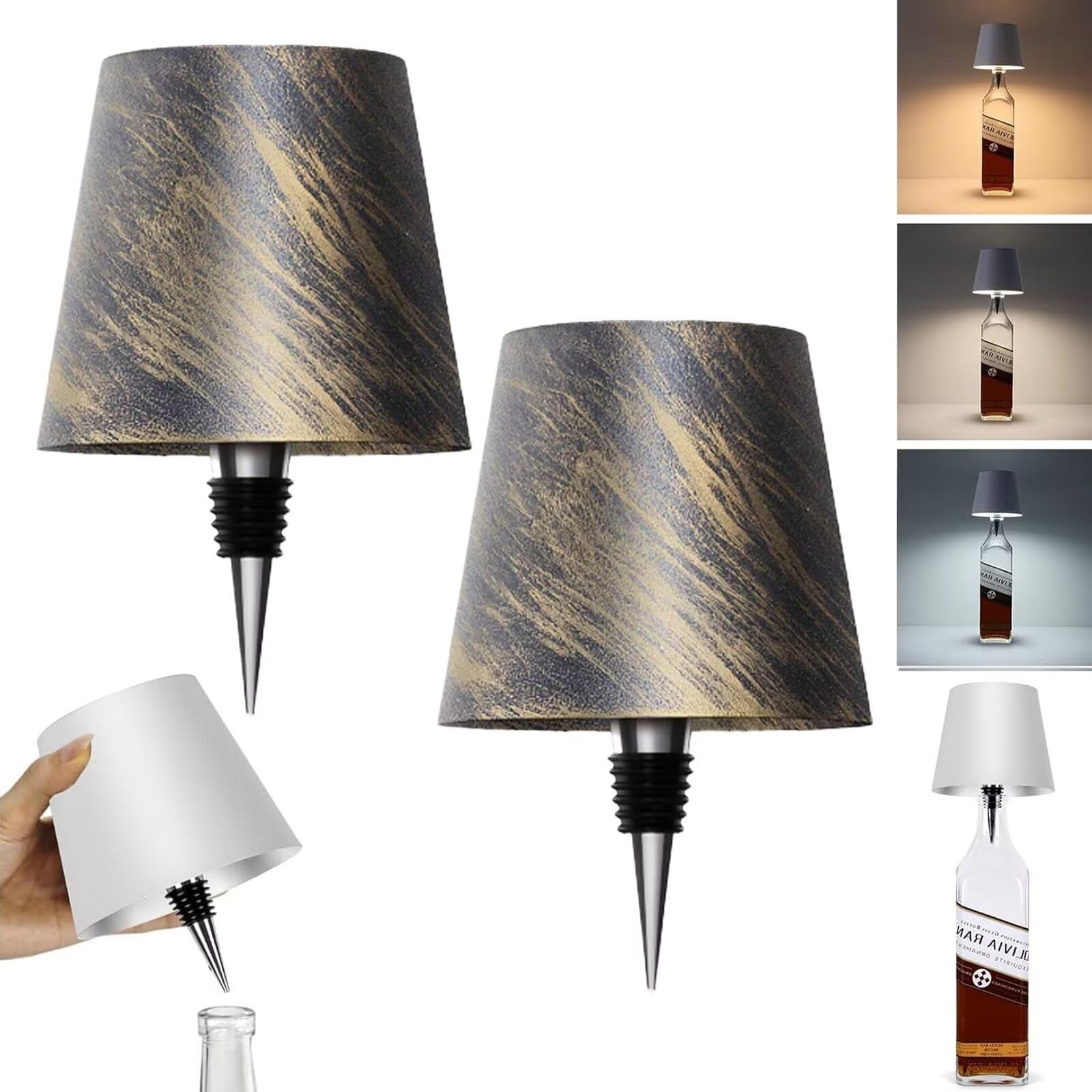 ARRITS Pridola Wireless Bottle Lamp, 2PCS Portable LED Wireless Wine Bottle Light Head, RGB/3 Color Stepless Dimming Rechargeable LED Wine Bottle Lights, Outdoor Touch Table Lamp, Bar Lamp — image 1