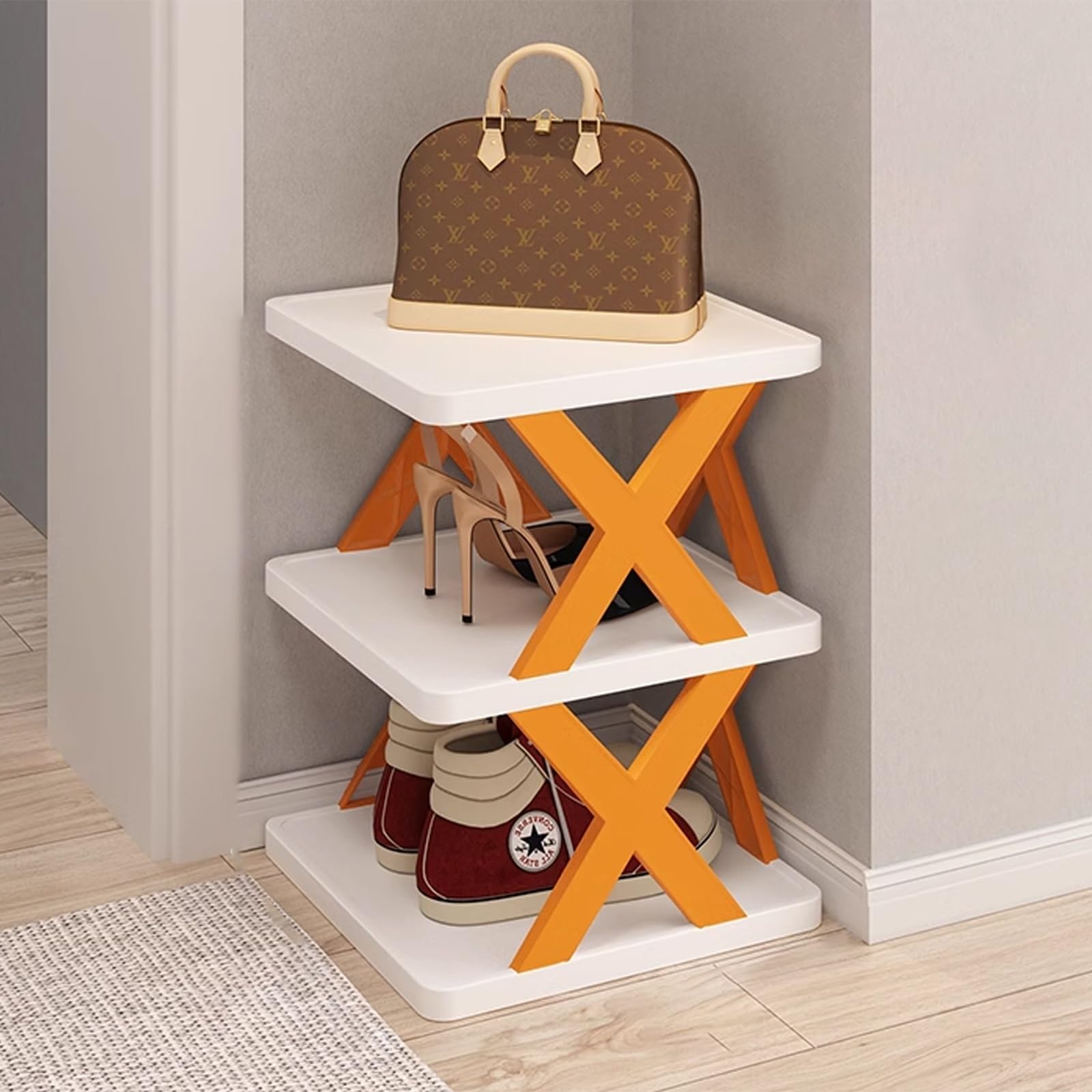 SVFOEBJM Tall Shoe Rack, Shoes Rack for Entrance, Multi-Layer Stackable Shoe Rack, Foldable Shoe Rack, Narrow Shoe Rack for Space Saving Shoe Storage, DIY Combination, Toolless Installation