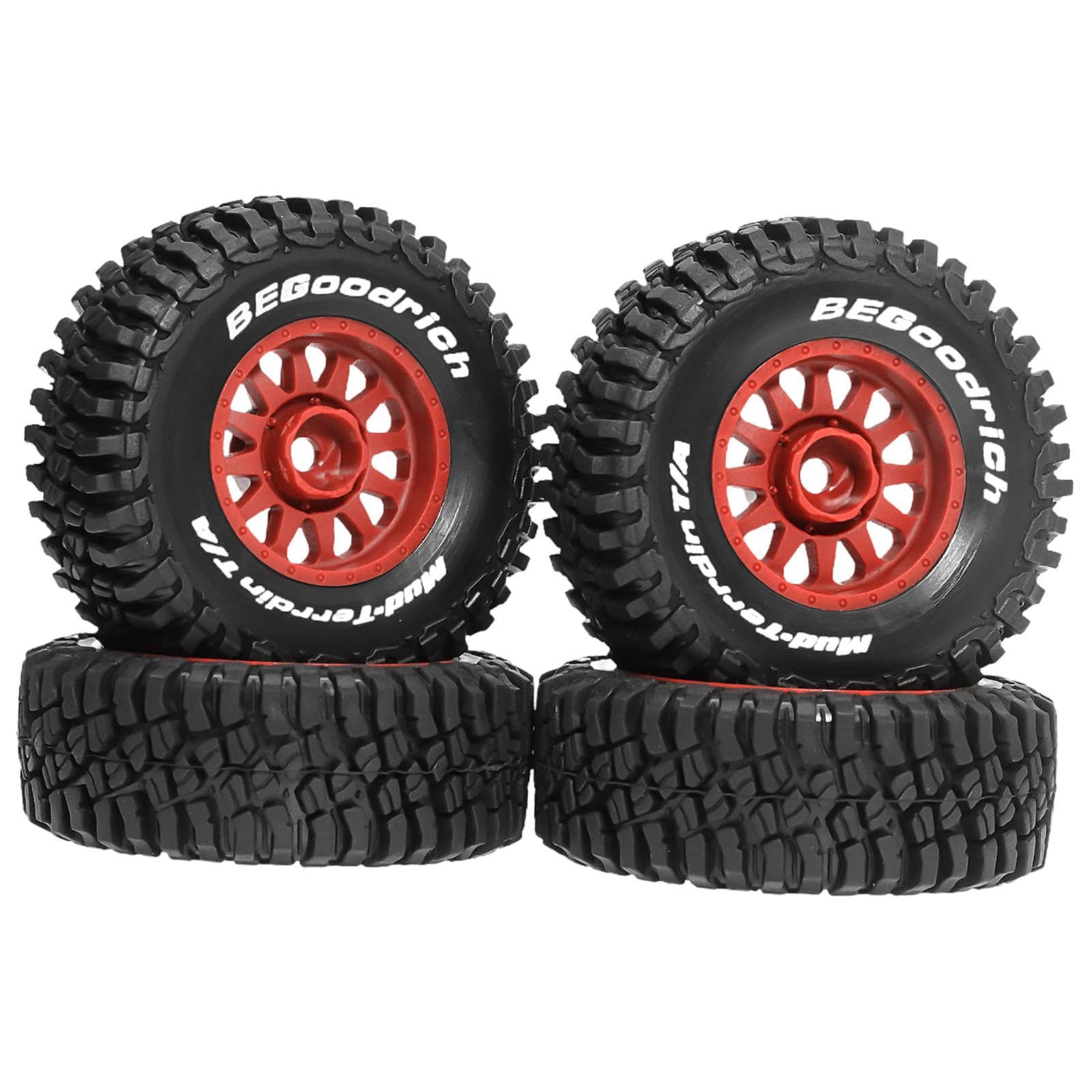 4 Pezzi RC Car Tires Ruote E Pneumatici per Auto Radiocomandate Ricambio Robusto Mozzi Universali Facile Montaggio Adatti per Modellismo su, Rosso