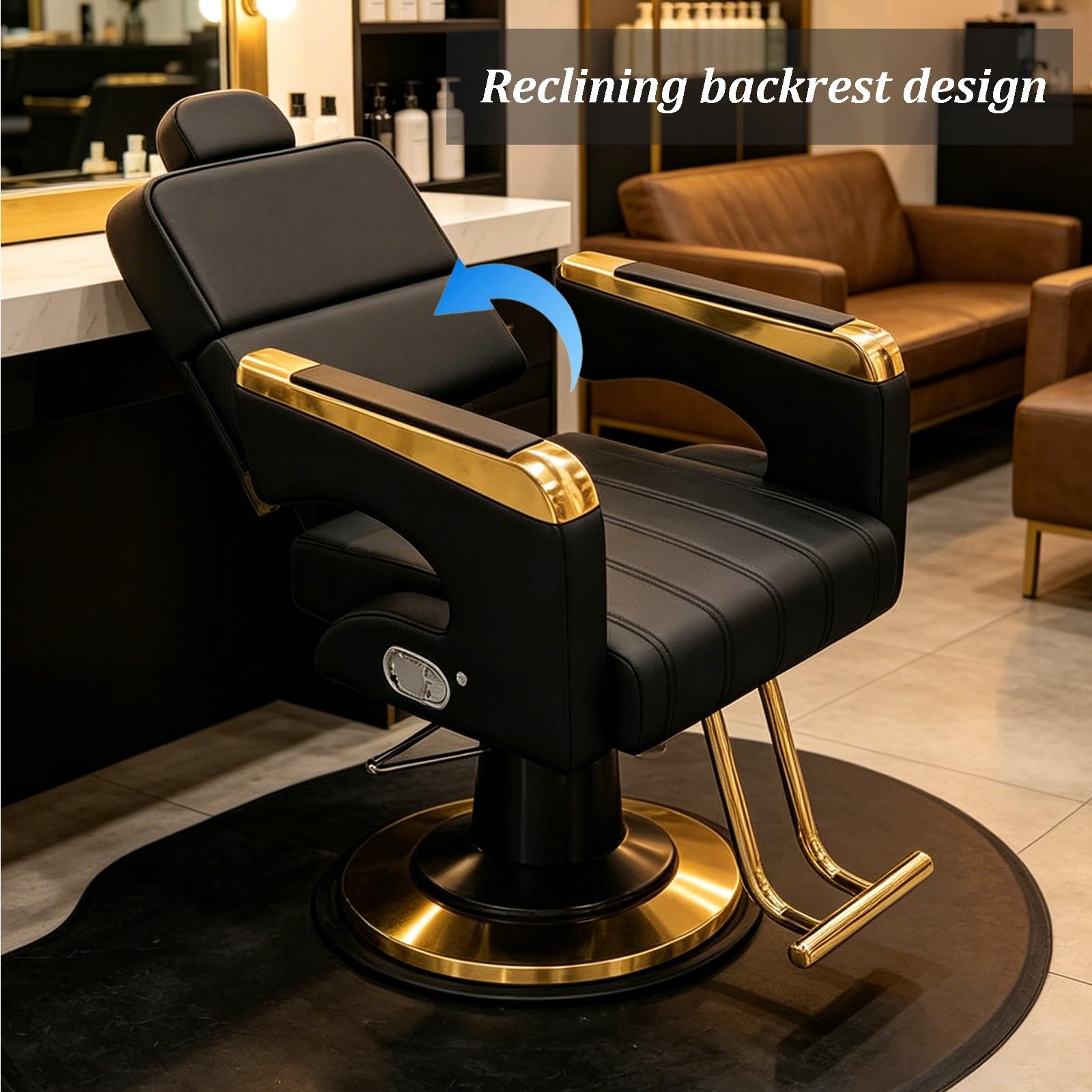 Sillón De Barbería Y Peluquería Silla Hidráulica con Bomba Y Giro De 360°, Respaldo Reclinable; Ideal para Salones, Spas, Centros De Belleza Y Uso Doméstico(C)