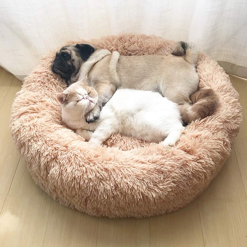 Super morbido letto per animali domestici invernale caldo cane cuccia cane rotondo gatto peluche cucciolo cuscino pad portatile gatto forniture 40 cm vino rosso