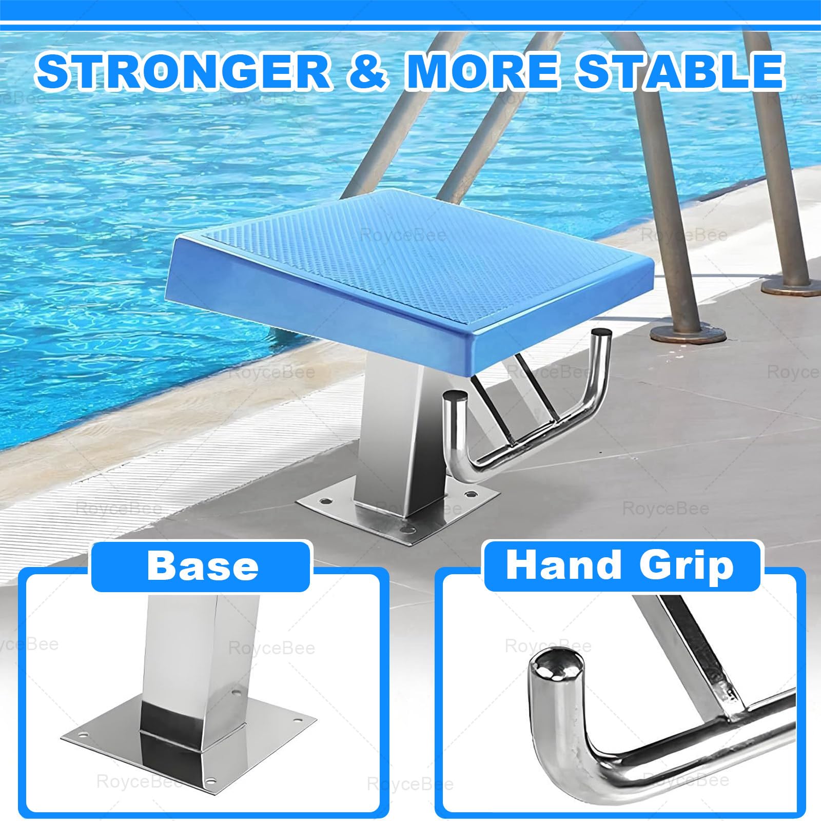 Piattaforma di Plongée per Piscina, Trampolino con Base in Acciaio Inossidabile e Superficie Antiscivolo, Inclinazione 15°, Portata 200kg, Adatto per Gare
