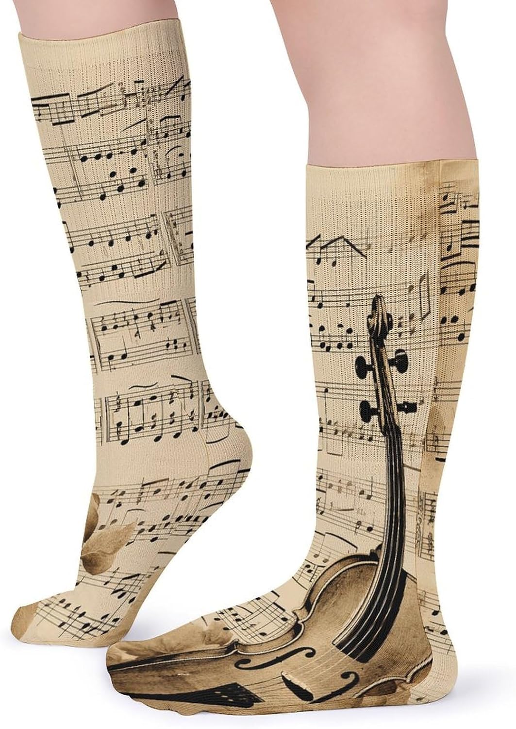 Music Notes on Old Paper Knee High Socks Cozy Knee High Socks Soft Mid-Length Sock for All Seasons Daily Wear Adult