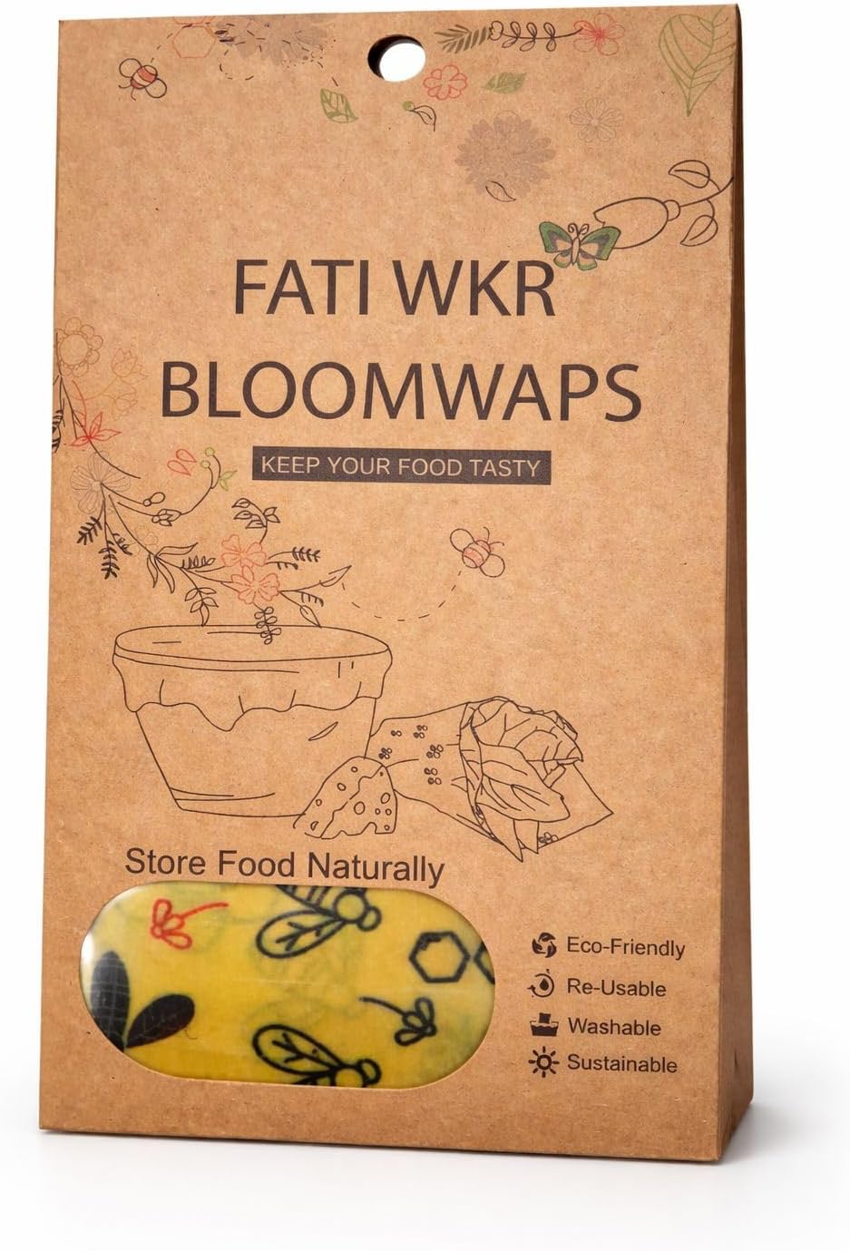 Beeswax Food Wraps - Eco-Friendly Reusable Food Storage - Sustainable Organic Cotton Wraps for Fruit, Vegetables, and Bread - Washable & Zero Waste (Set of 3, Medium)