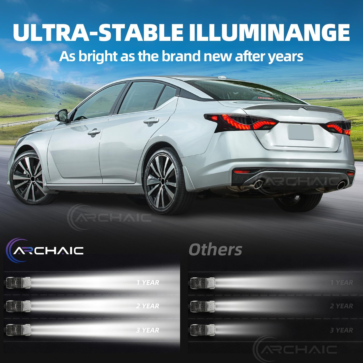 Archaic Tail Lights Compatible with 2019-2024 6th Gen Nissan Altima [S, SR, SV, SL, Platinum],w/3D Animation DRL/Sequential Turn Signal,Pair