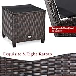 Ensemble de meubles de patio COSTWAY 3 pièces, canapé en rotin PE avec coussin lavable et table basse, plateau en verre trempé, ensemble de conversation extérieur pour balcon, porche, jardin, arrière-cour, pelouse, rouge