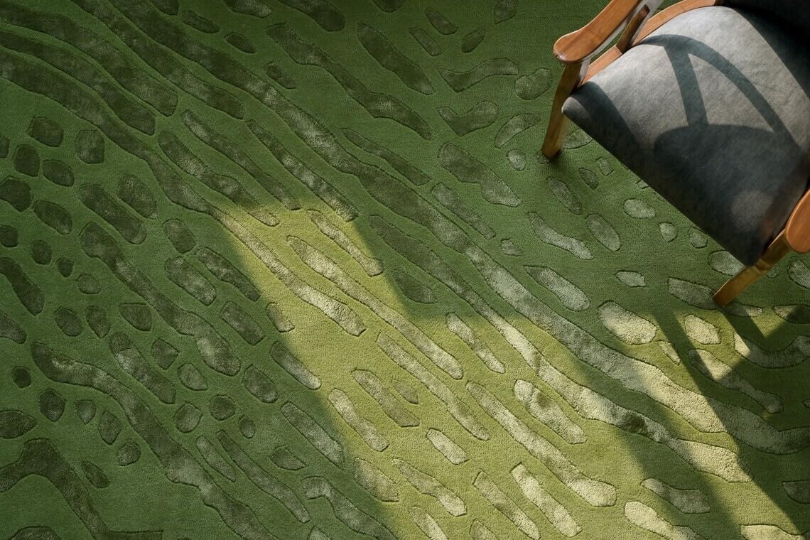 Hand Tufted Textured Area Rug 5x8 Ft Contemporary Organic Pattern Wool Living Room Rug 8.0x10.0 Green