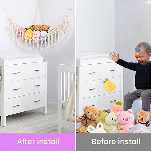 Miniatura 5 de Hamaca de animales de peluche con 20 colores cambiantes, 75 LED, hamaca de macramé de almacenamiento extra grande de 55 pulgadas con control remoto