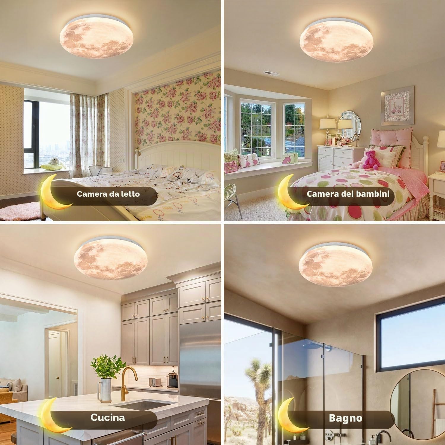 Plafoniera a LED a forma di luna, design moderno, dimmerabile, 3D, lampada da parete, con telecomando, per camera da letto, cameretta dei bambini (motivo mensile, 50 cm)