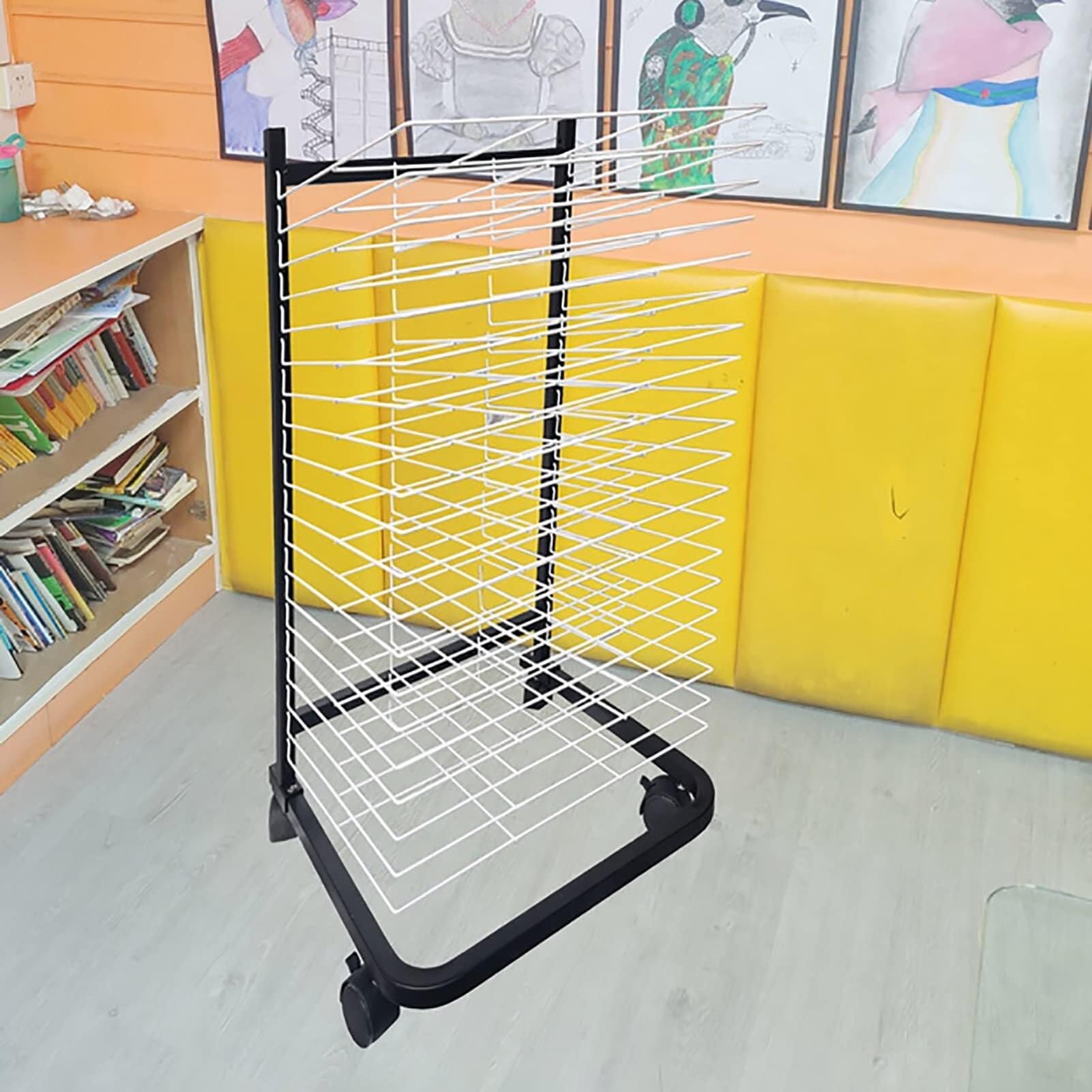 PPXCZZ Mobile Art Drying Rack with 20/40 Shelves, A3 Metal Artwork Storage Stand with Wheels for Classroom & Studio(20 Shelves)