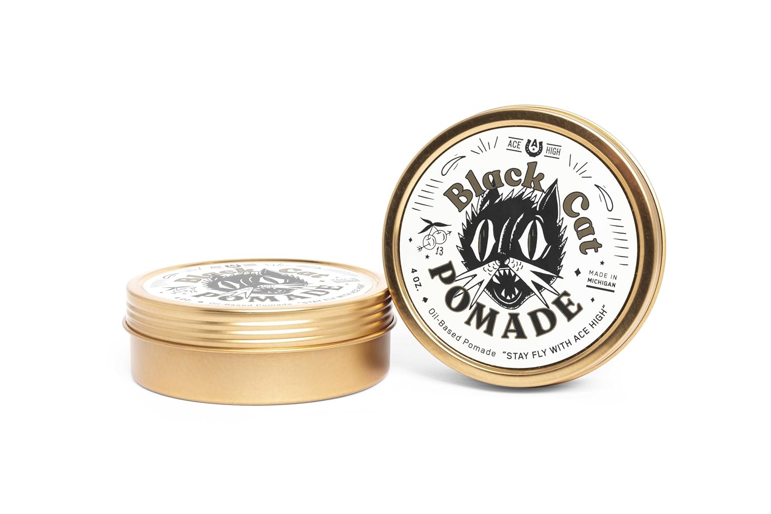 Ace High Black Cat Pomade, Firm Hold, High Shine, Oil Based, Hand Crafted, 4oz