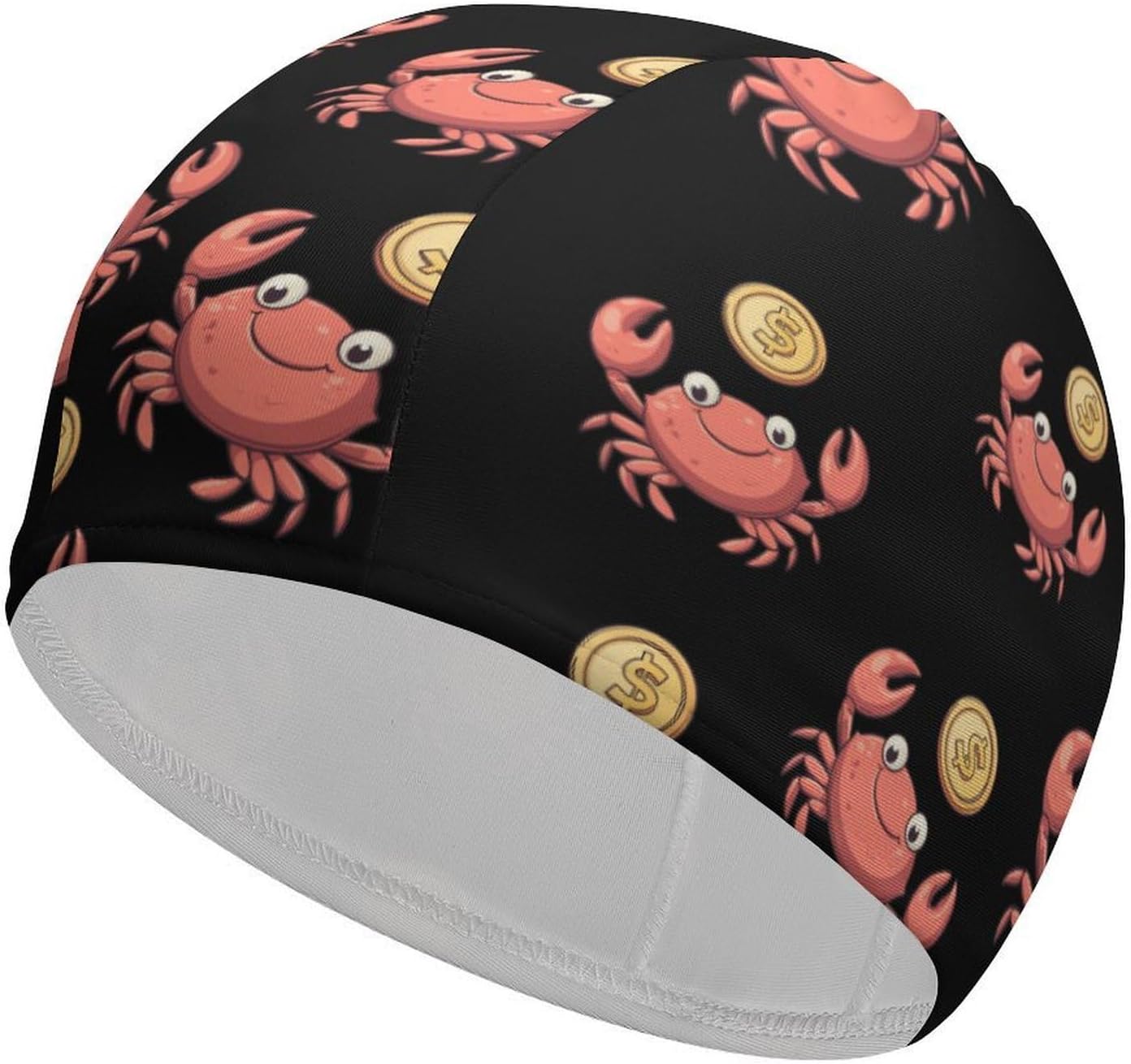 Red Crab Dollar Coin Womens Swim Cap for Men Adult Swimming Hat Curly Short Medium Long Hair