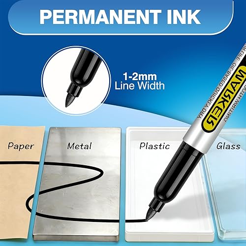 Miniatura 5 de SFAIH Marcadores permanentes azules a granel, paquete de 24 unidades, 1 segundo, secado rápido, marcadores permanentes de punta fina para papel, 24