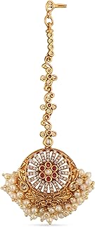 Antique Gold Plated Simmi Maang Tikka with Floral Design - Indian Maang Tika for Women and Girls Perfect for Ethnic Occasions | Traditional Indian Maang Tikka | 1 Year Warranty*