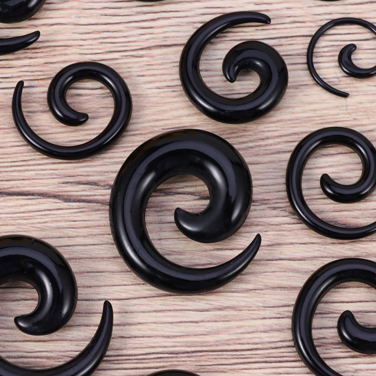 9 Pairs Black Acrylic Spiral Ear Stretcher Plugs, 1mm-10mm